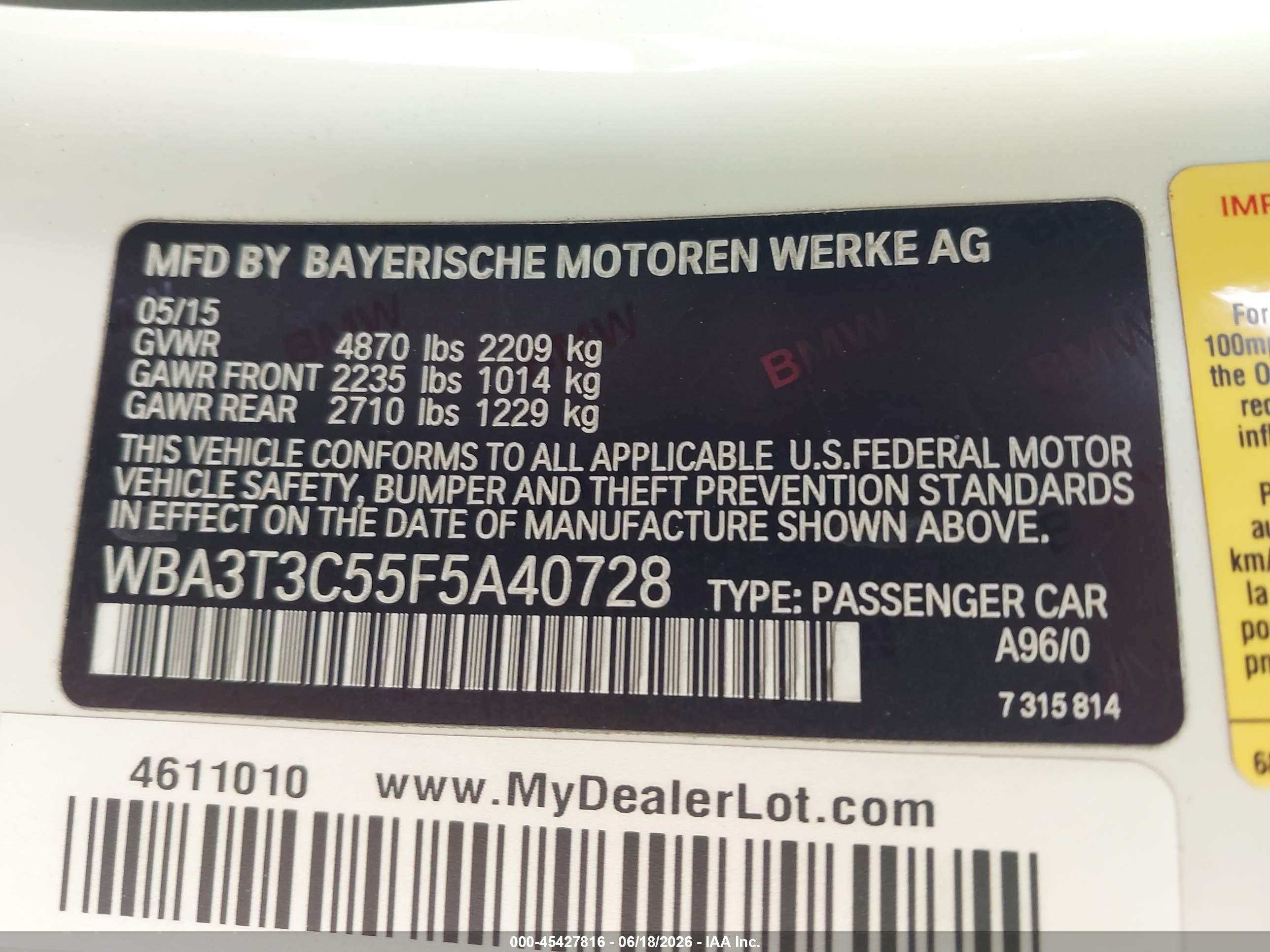 2015 Bmw 435i   White vin: WBA3T3C55F5A40728