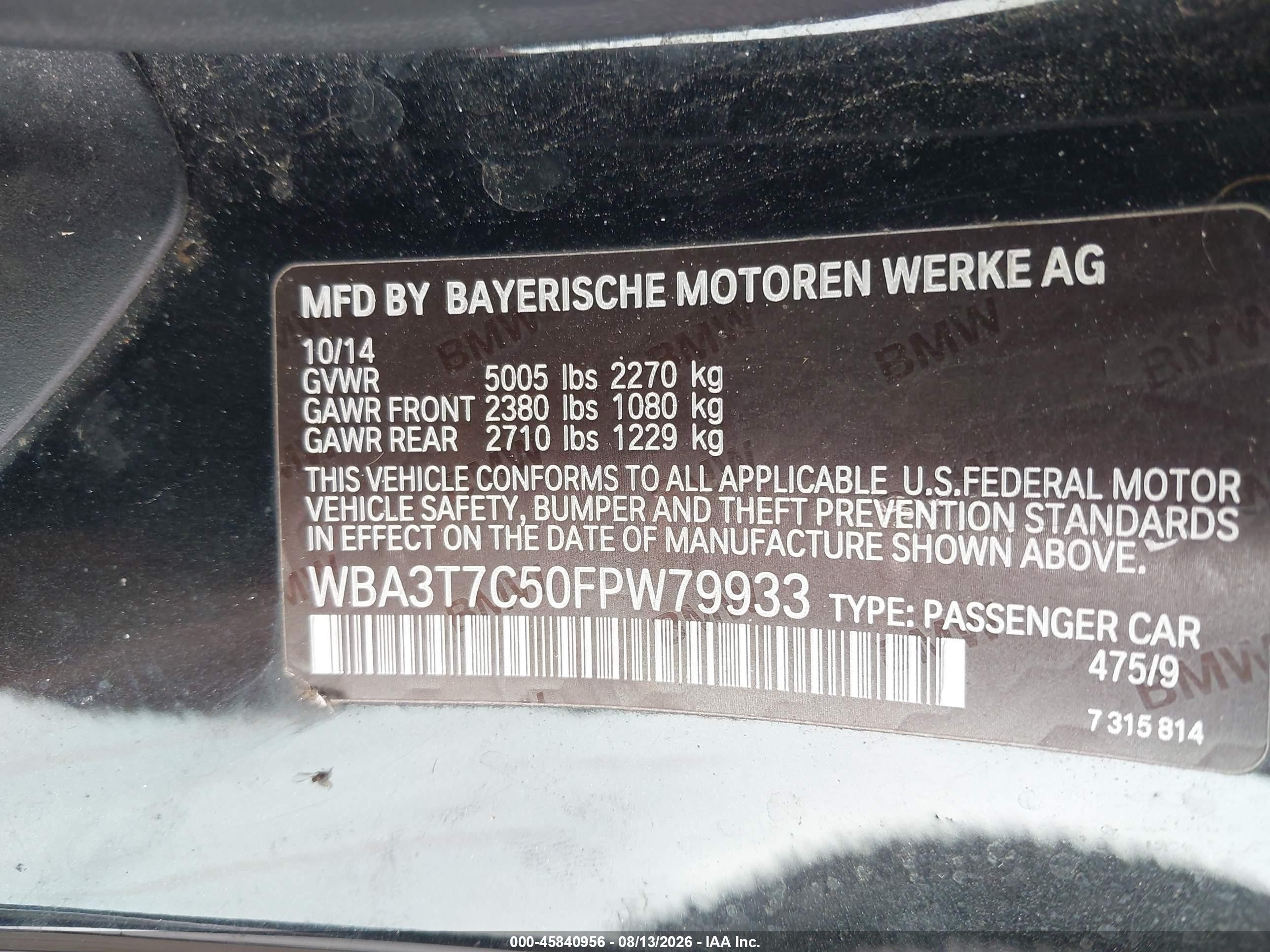 2015 Bmw 435i Xdrive Black vin: WBA3T7C50FPW79933