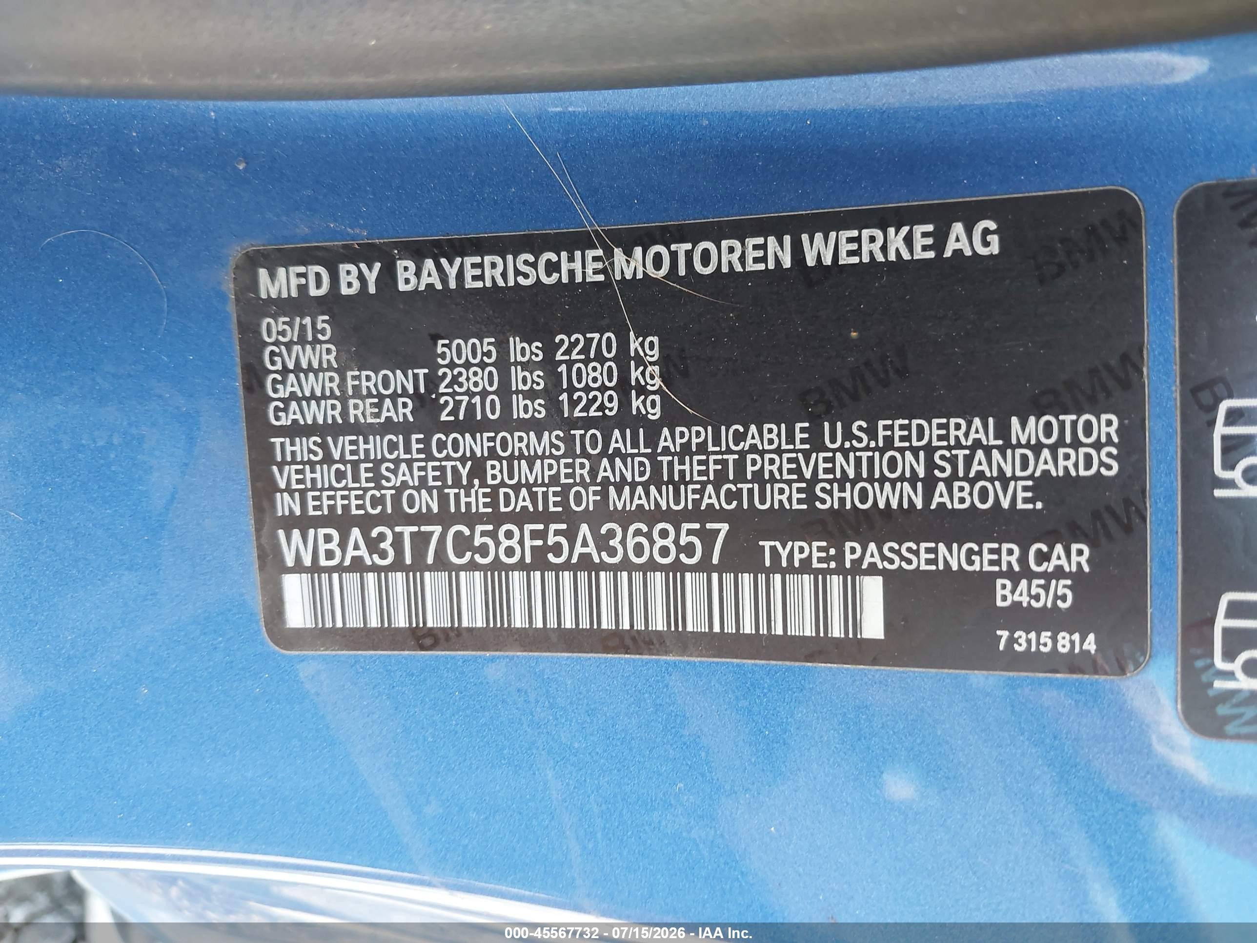 2015 Bmw 435i Xdrive Синий vin: WBA3T7C58F5A36857