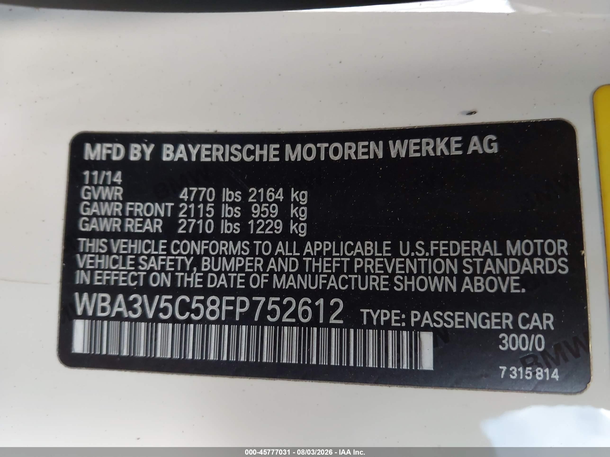 2015 Bmw 428i   Белый vin: WBA3V5C58FP752612