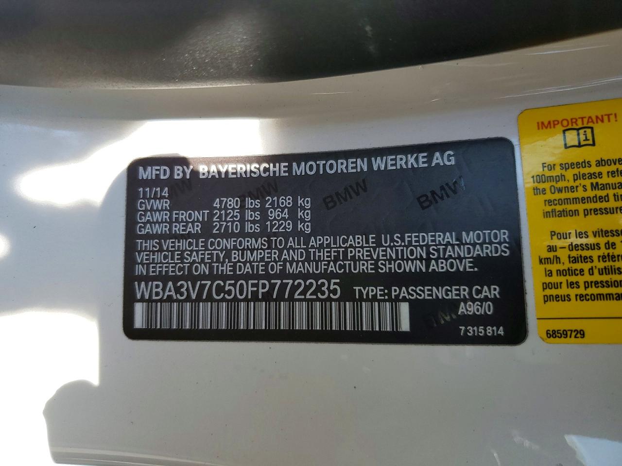 2015 Bmw 428 I Sulev White vin: WBA3V7C50FP772235