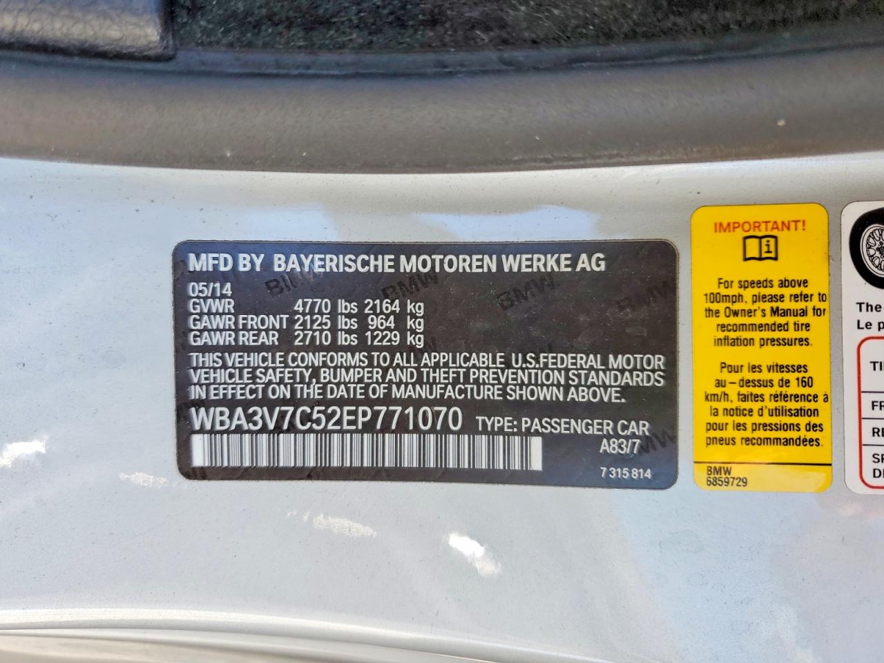 2014 Bmw 428 I Sulev Silver vin: WBA3V7C52EP771070