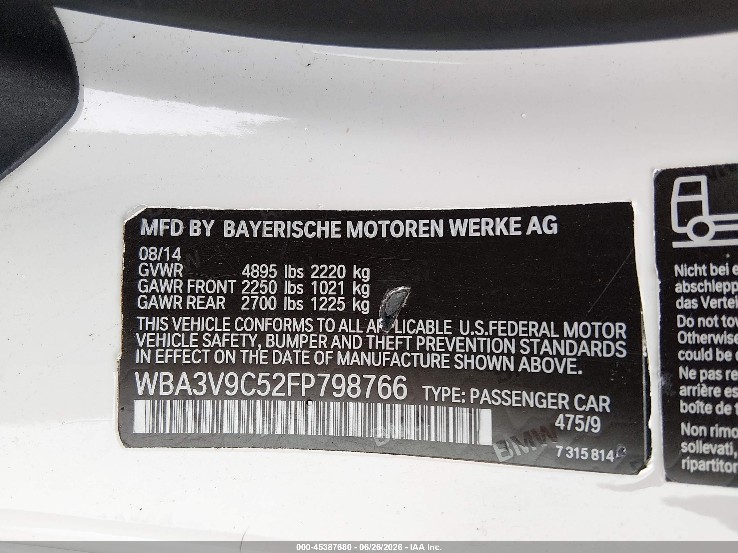 2015 Bmw 428i Xdrive White vin: WBA3V9C52FP798766