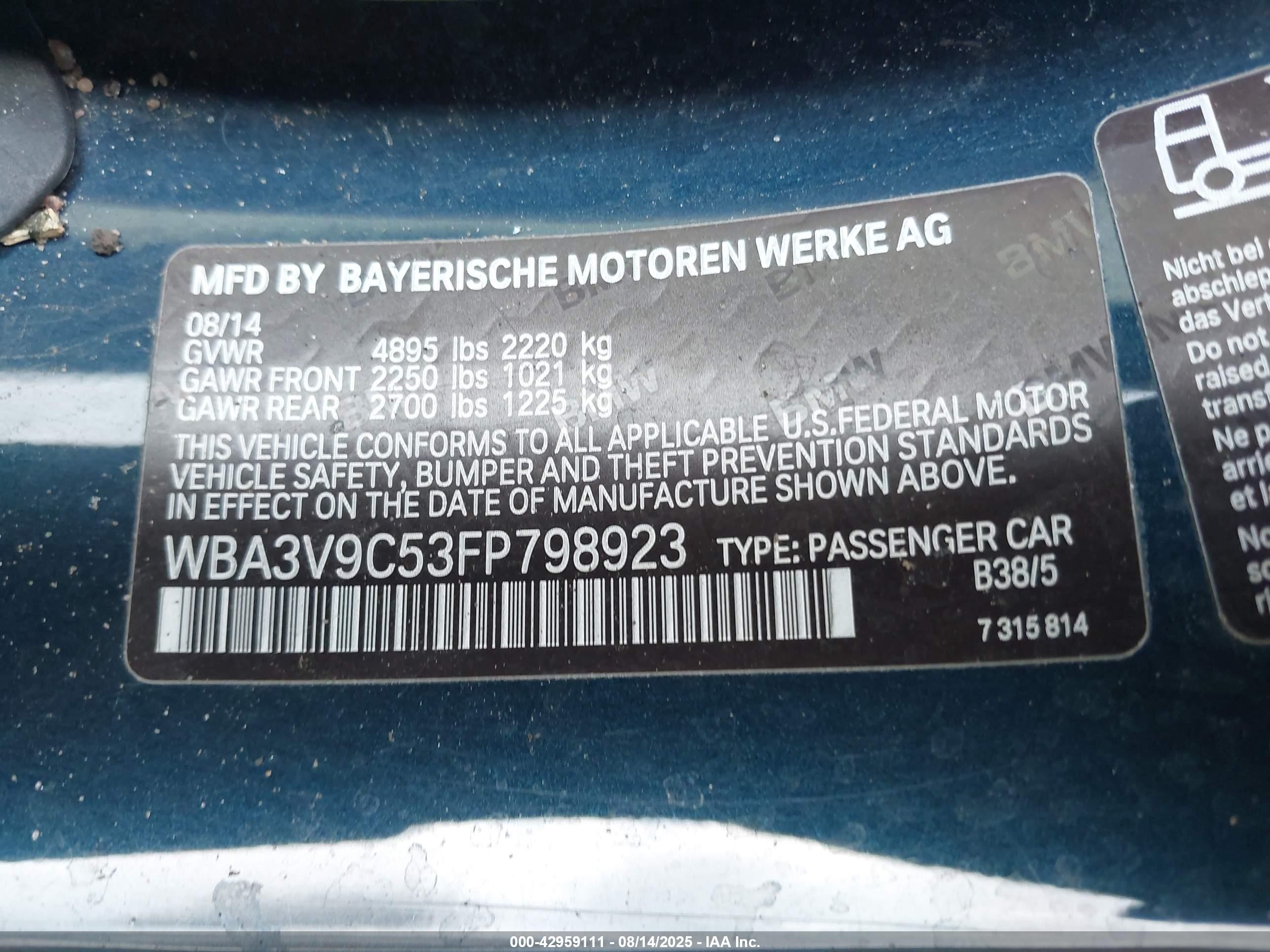 2015 Bmw 428i Xdrive Black vin: WBA3V9C53FP798923