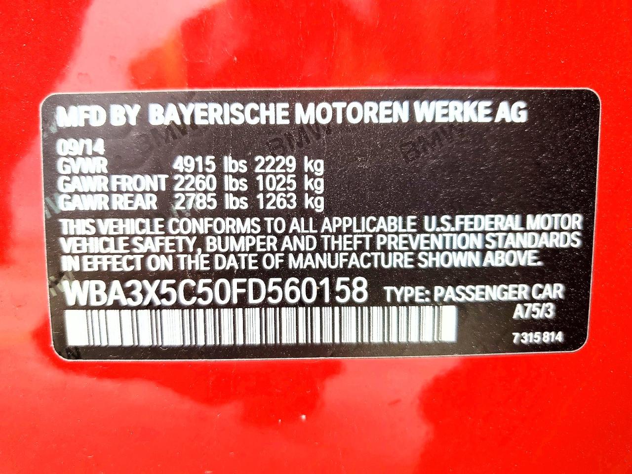2015 Bmw 328 Xigt Red vin: WBA3X5C50FD560158