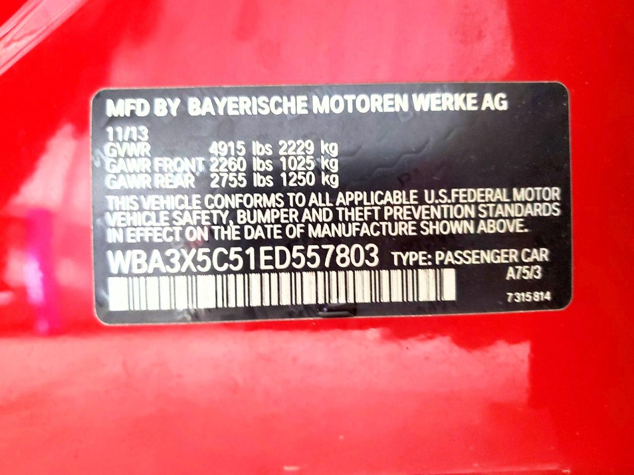 2014 Bmw 328 Xigt Red vin: WBA3X5C51ED557803