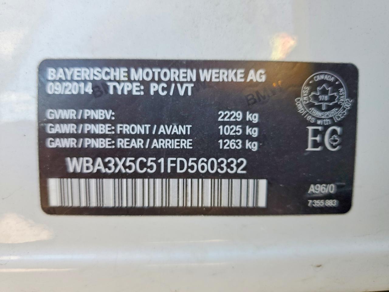 2015 Bmw 328 Xigt White vin: WBA3X5C51FD560332