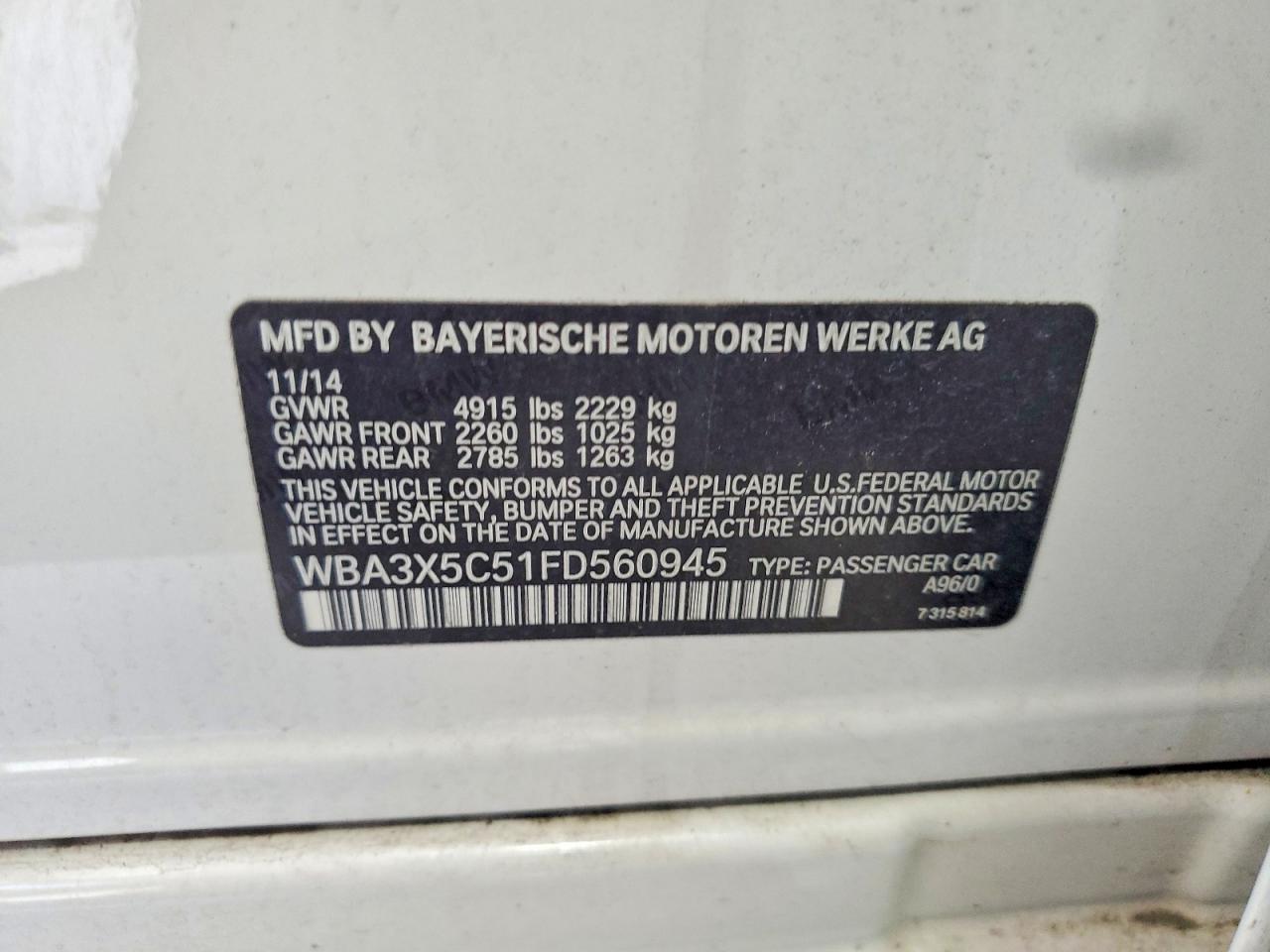 2015 Bmw 328 Xigt White vin: WBA3X5C51FD560945