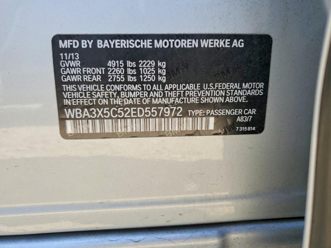 2014 Bmw 328 Xigt Silver vin: WBA3X5C52ED557972