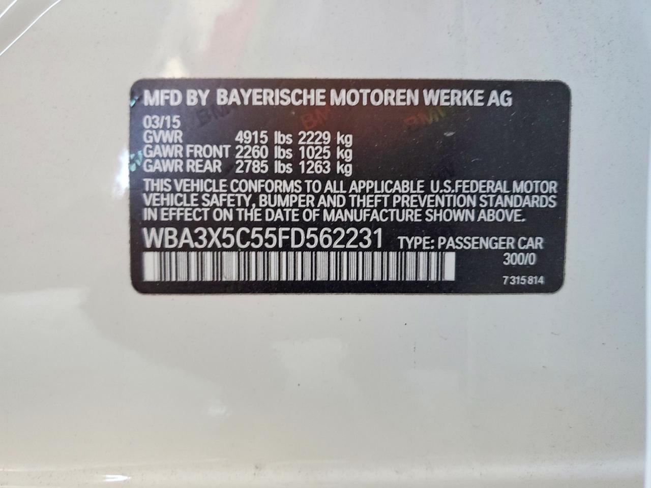 2015 Bmw 328 Xigt White vin: WBA3X5C55FD562231