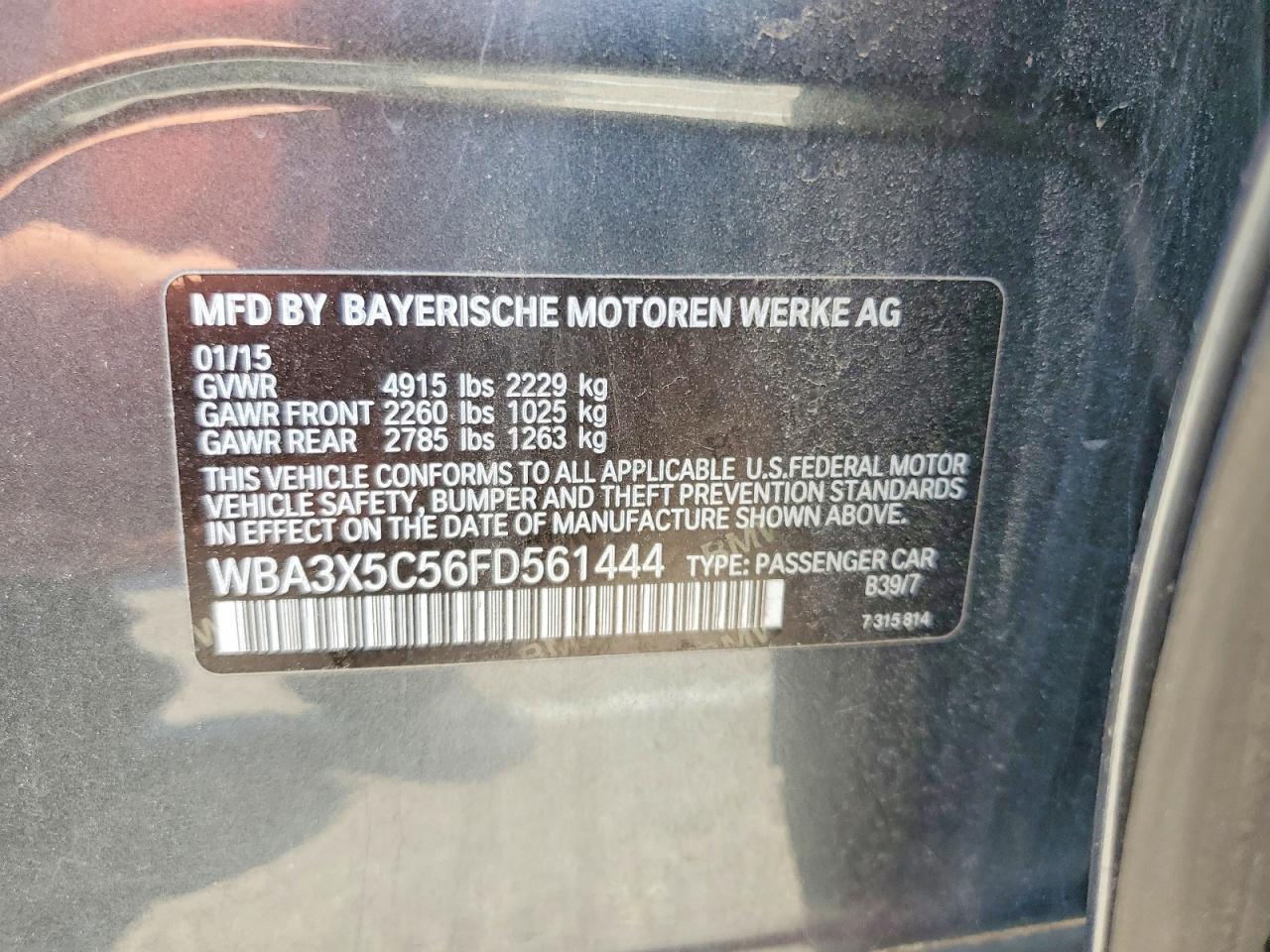 2015 Bmw 328 Xigt Gray vin: WBA3X5C56FD561444