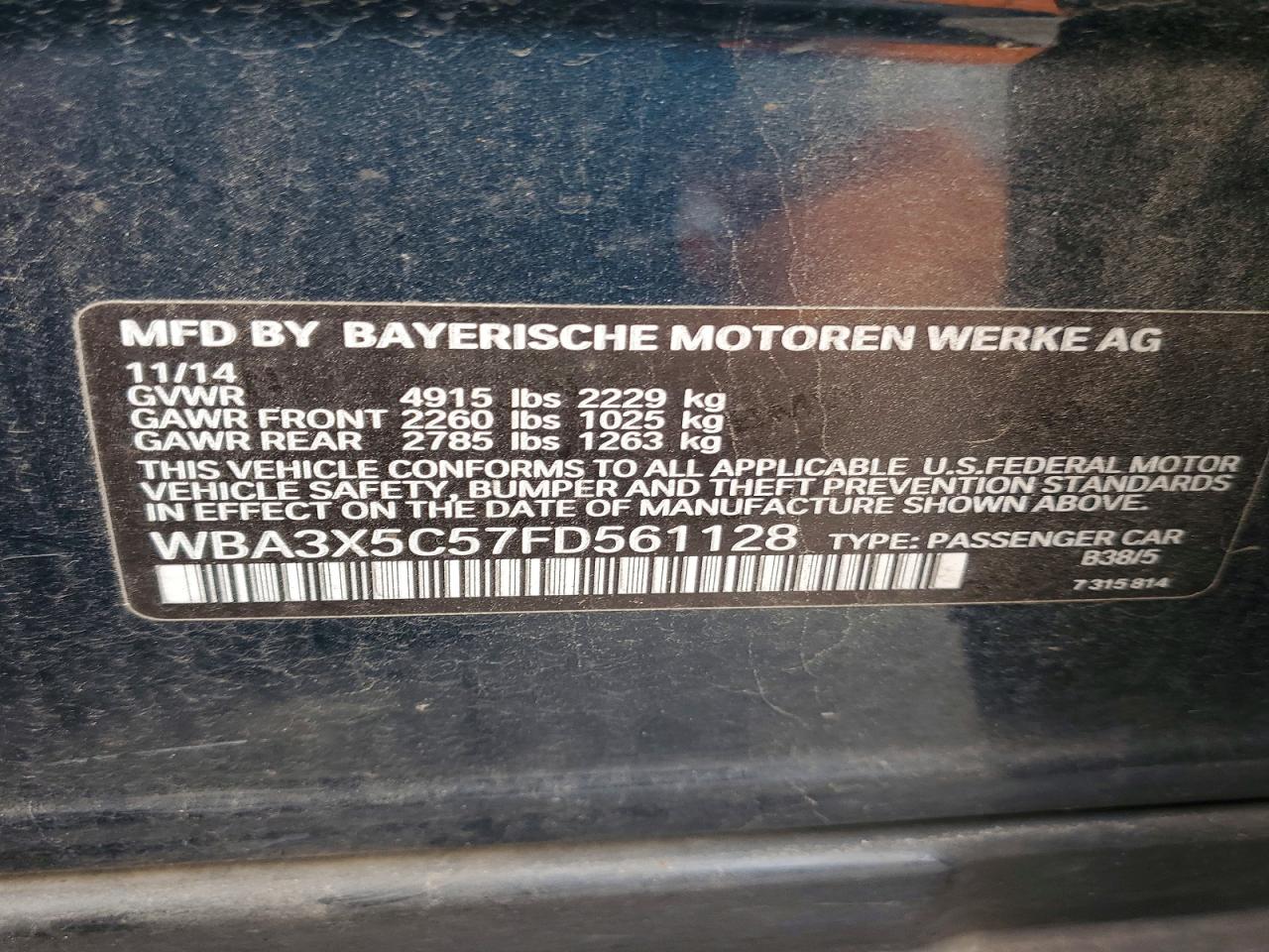 2015 Bmw 328 Xigt Blue vin: WBA3X5C57FD561128