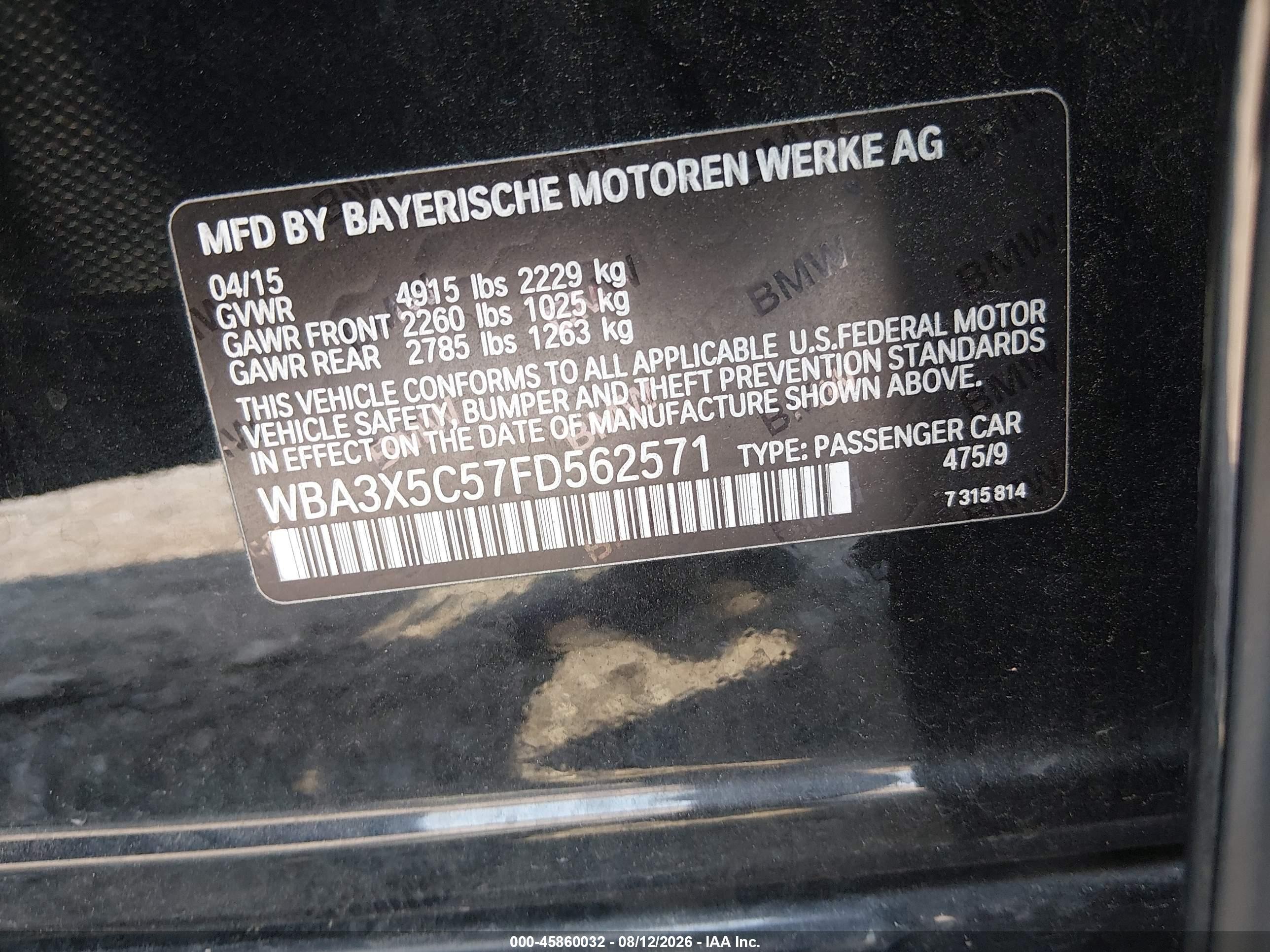2015 Bmw 328i Gran Turismo Xdrive Black vin: WBA3X5C57FD562571