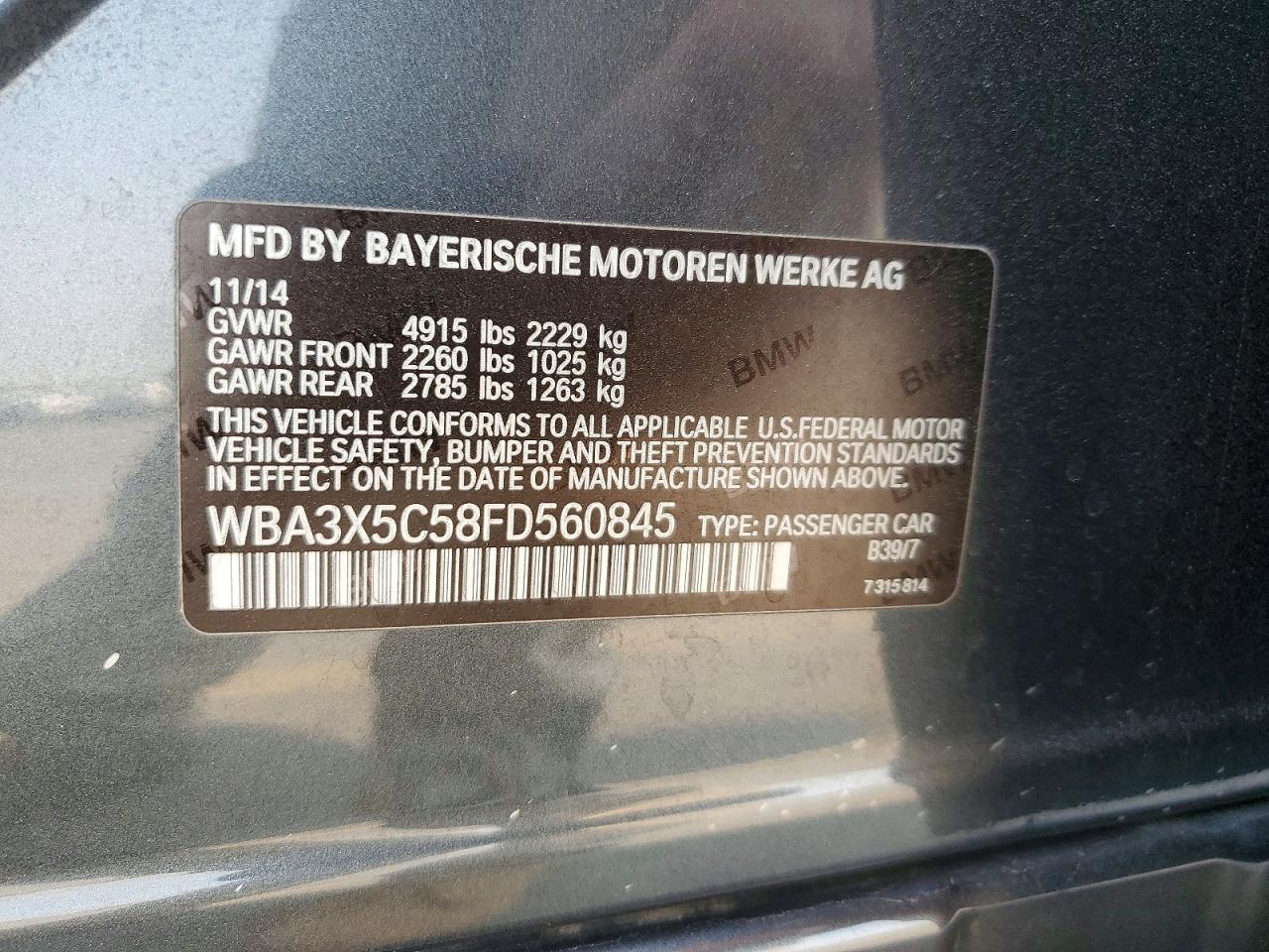 2015 Bmw 328 Xigt Gray vin: WBA3X5C58FD560845