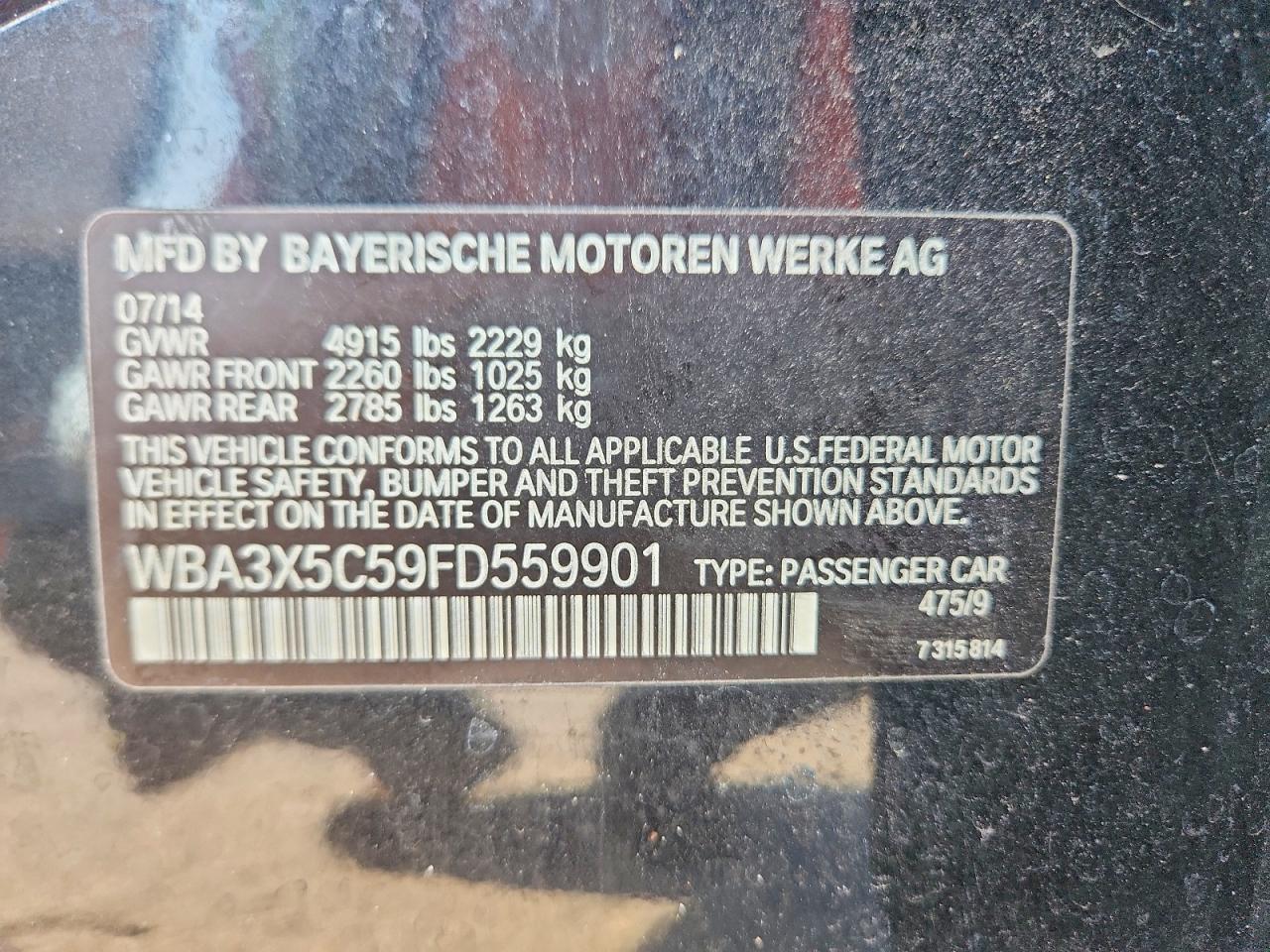 2015 Bmw 328 Xigt Black vin: WBA3X5C59FD559901