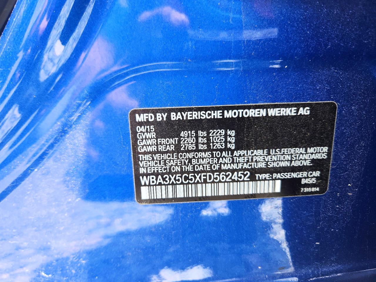 2015 Bmw 328 Xigt Blue vin: WBA3X5C5XFD562452