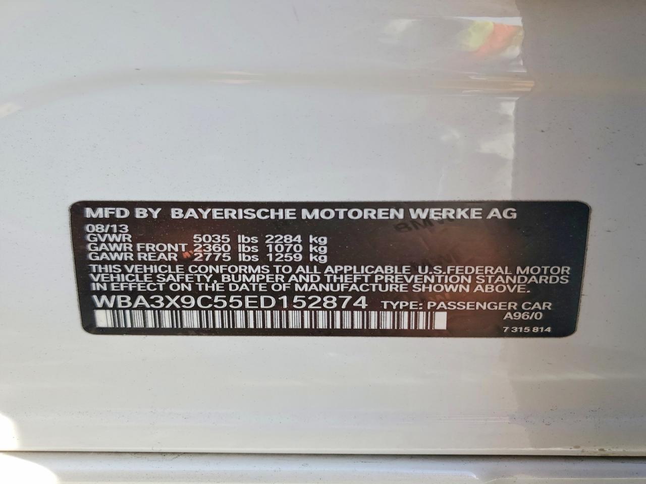 2014 Bmw 335 Xigt White vin: WBA3X9C55ED152874