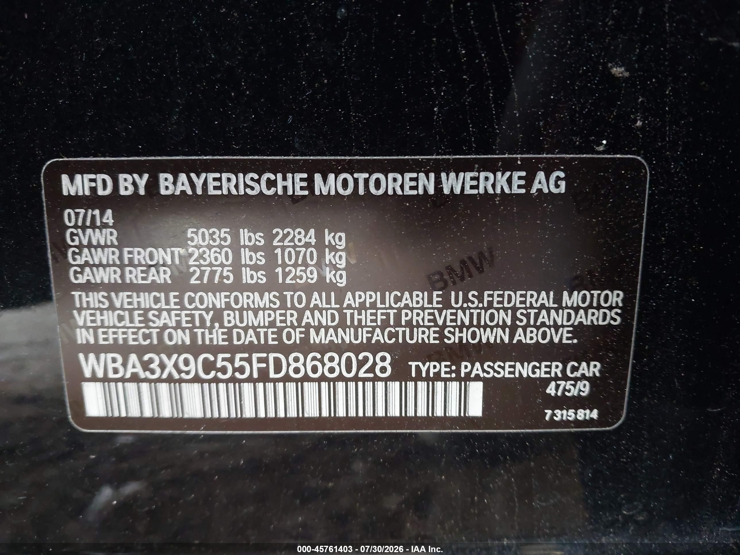 2015 Bmw 335i Gran Turismo Xdrive Gray vin: WBA3X9C55FD868028