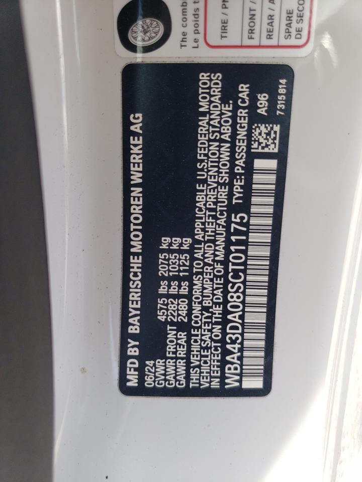 2025 Bmw 430i White vin: WBA43DA08SCT01175