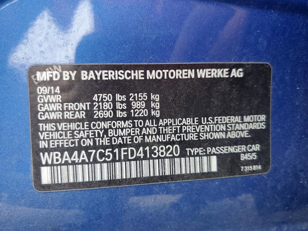 2015 Bmw 428 Xi Gran Coupe Blue vin: WBA4A7C51FD413820