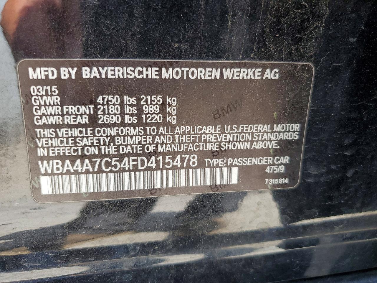 2015 Bmw 428 Xi Gran Coupe Black vin: WBA4A7C54FD415478