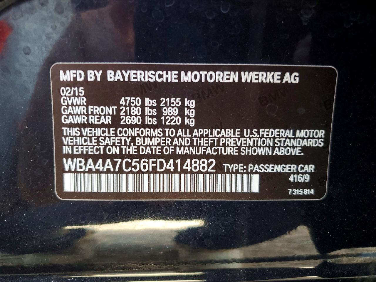 2015 Bmw 428 Xi Gran Coupe Black vin: WBA4A7C56FD414882