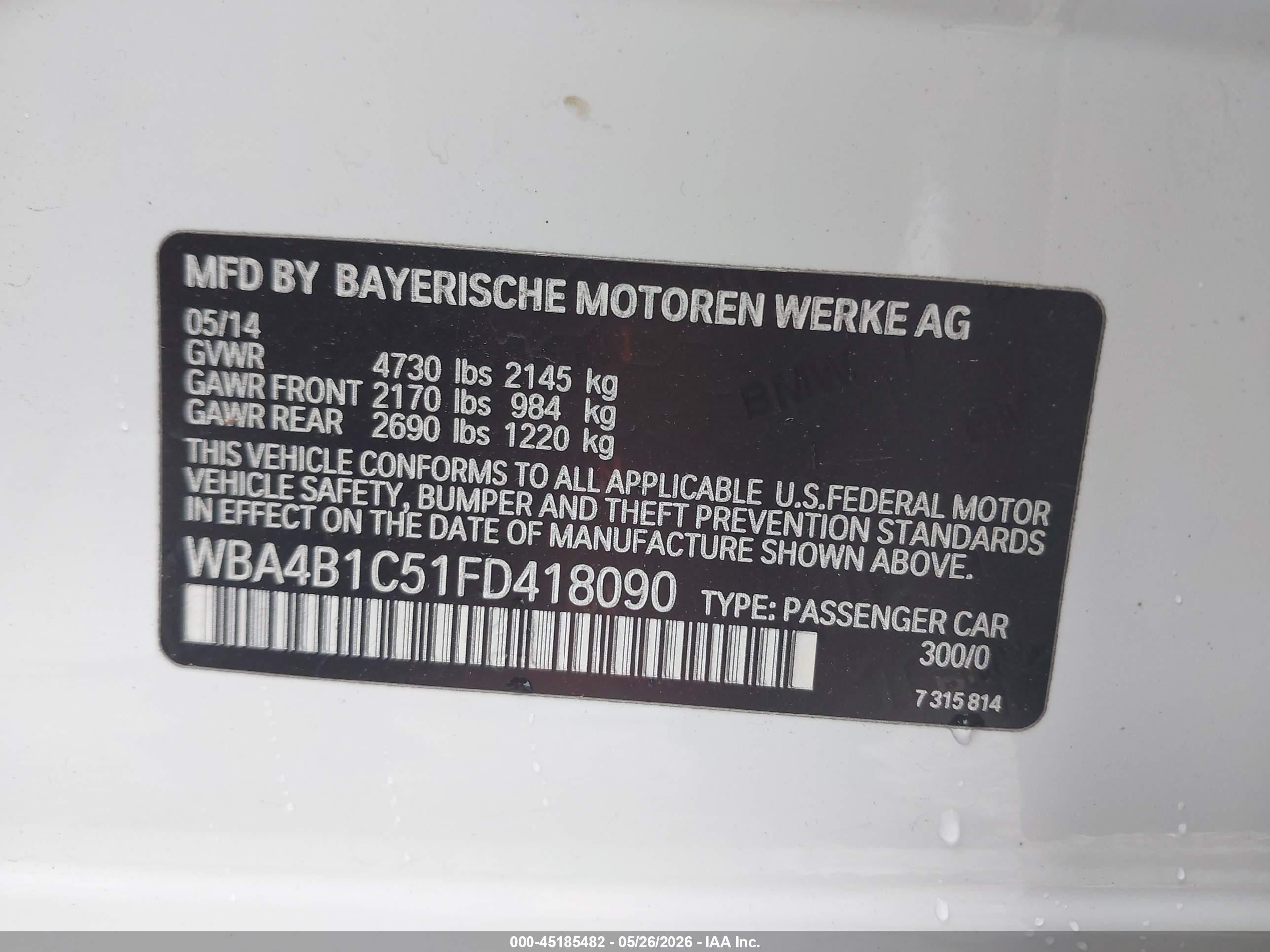 2015 Bmw 435i Gran Coupe   White vin: WBA4B1C51FD418090