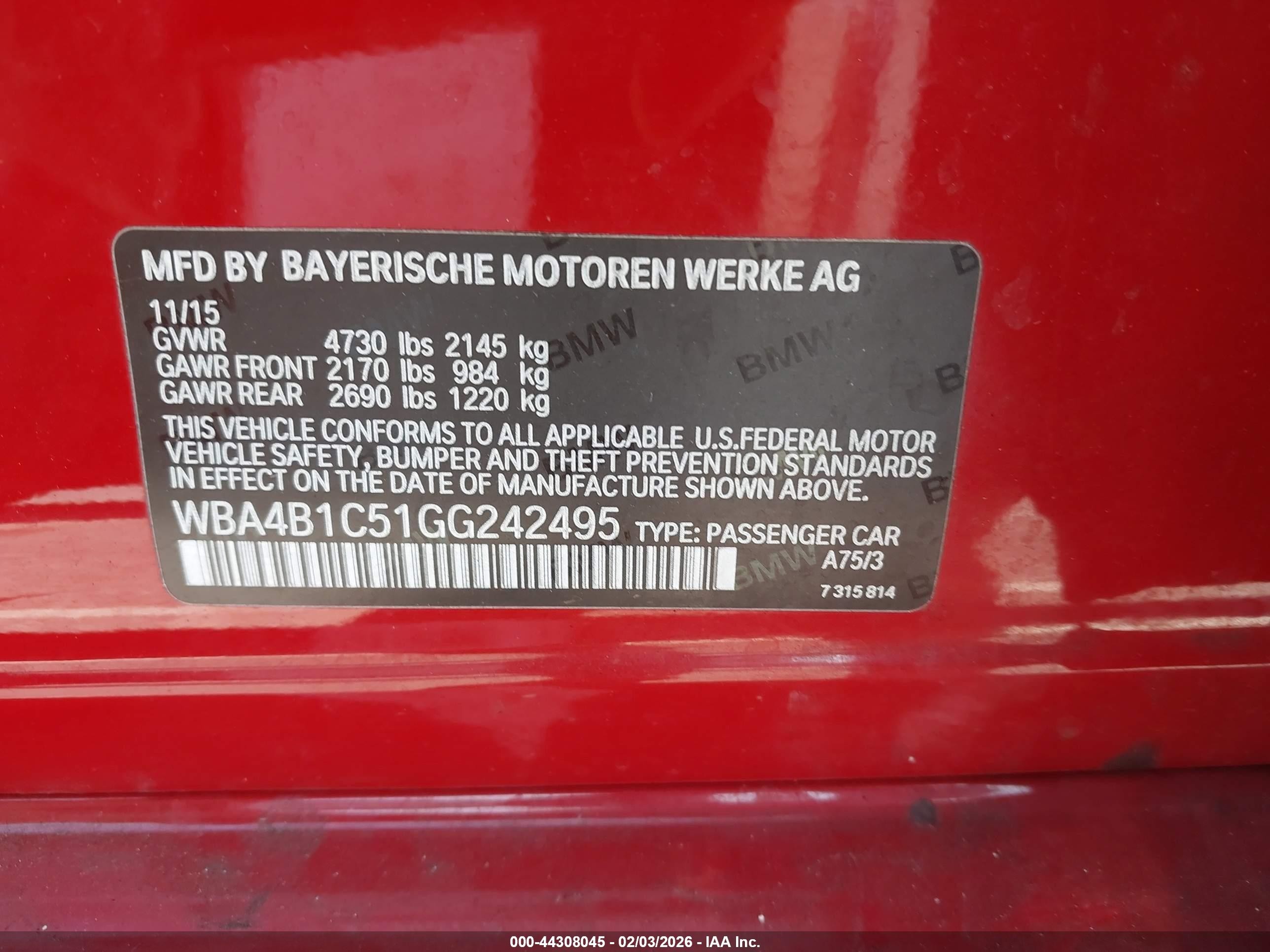 2016 Bmw 435i Gran Coupe   Красный vin: WBA4B1C51GG242495
