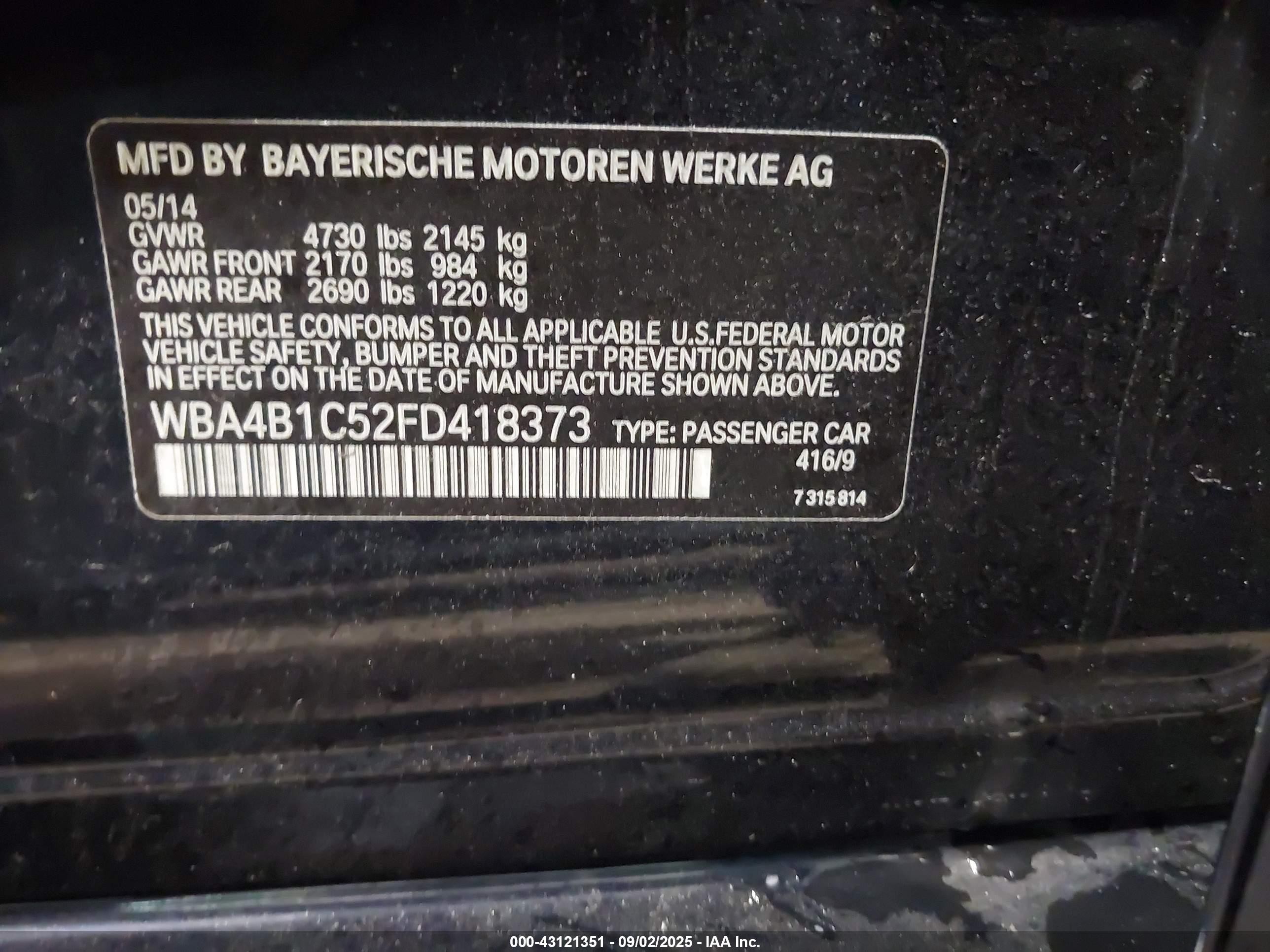 2015 Bmw 435i Gran Coupe Blue vin: WBA4B1C52FD418373