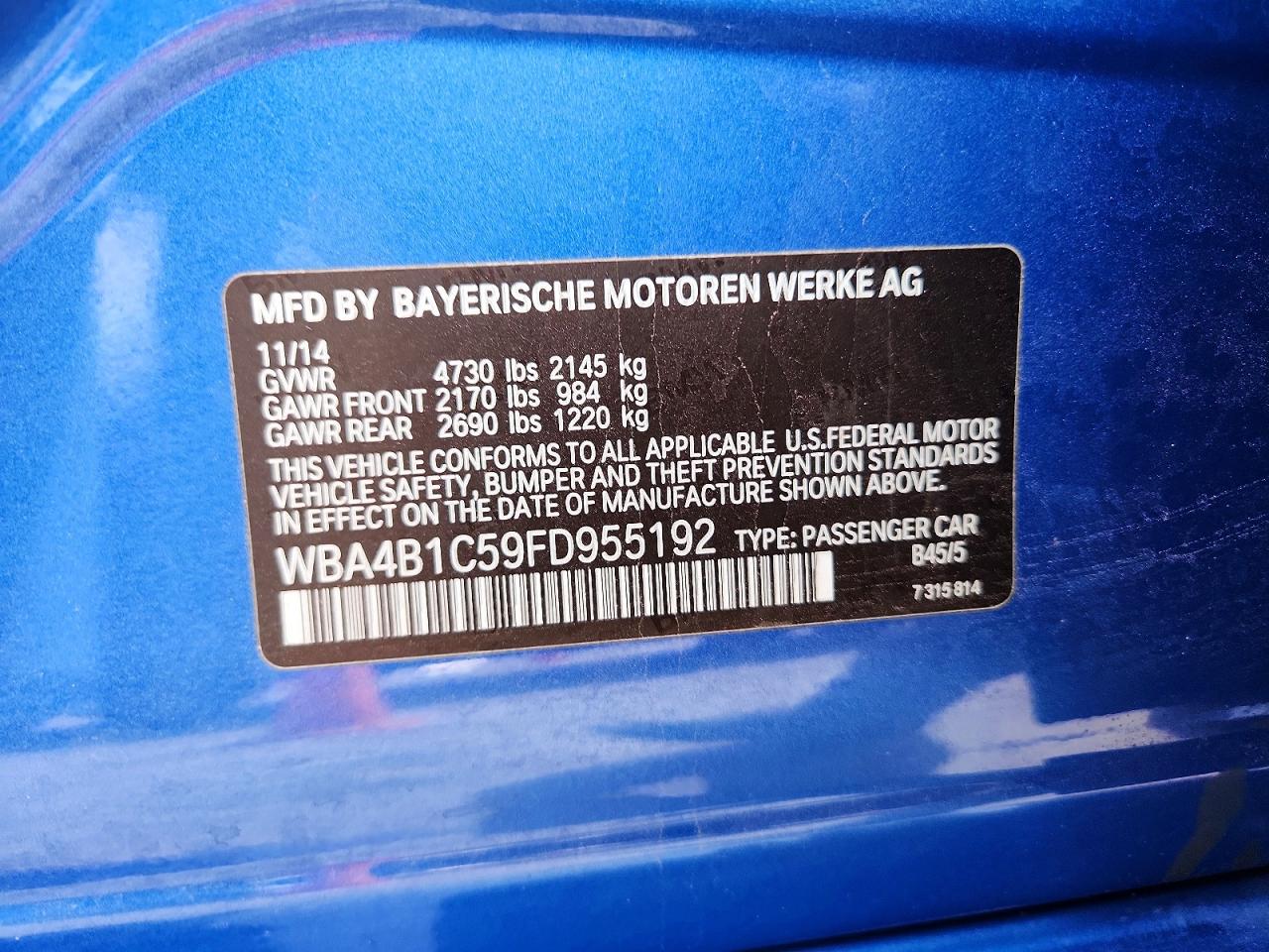 2015 Bmw 435 I Gran Coupe Blue vin: WBA4B1C59FD955192