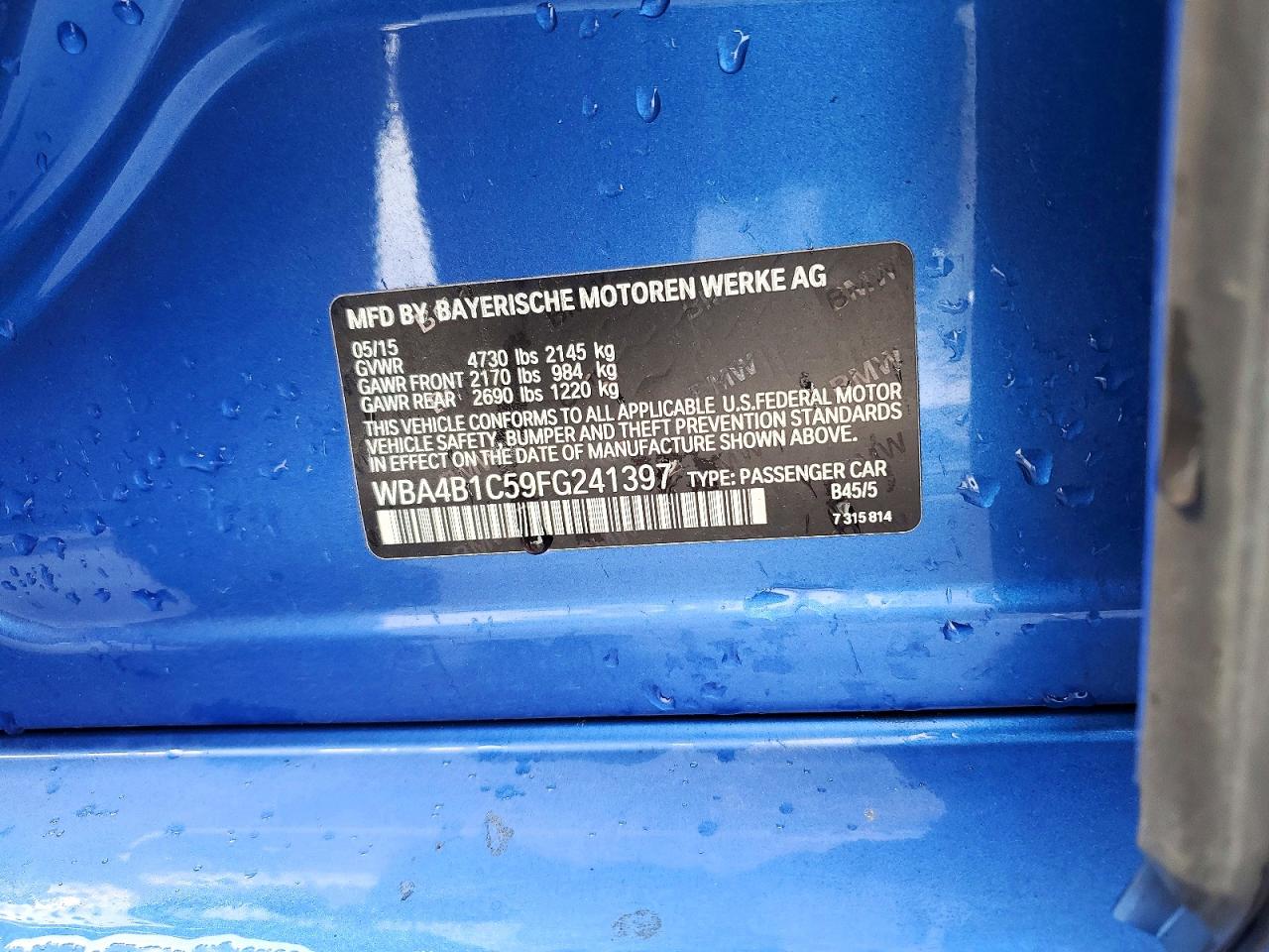 2015 Bmw 435 I Gran Coupe Blue vin: WBA4B1C59FG241397