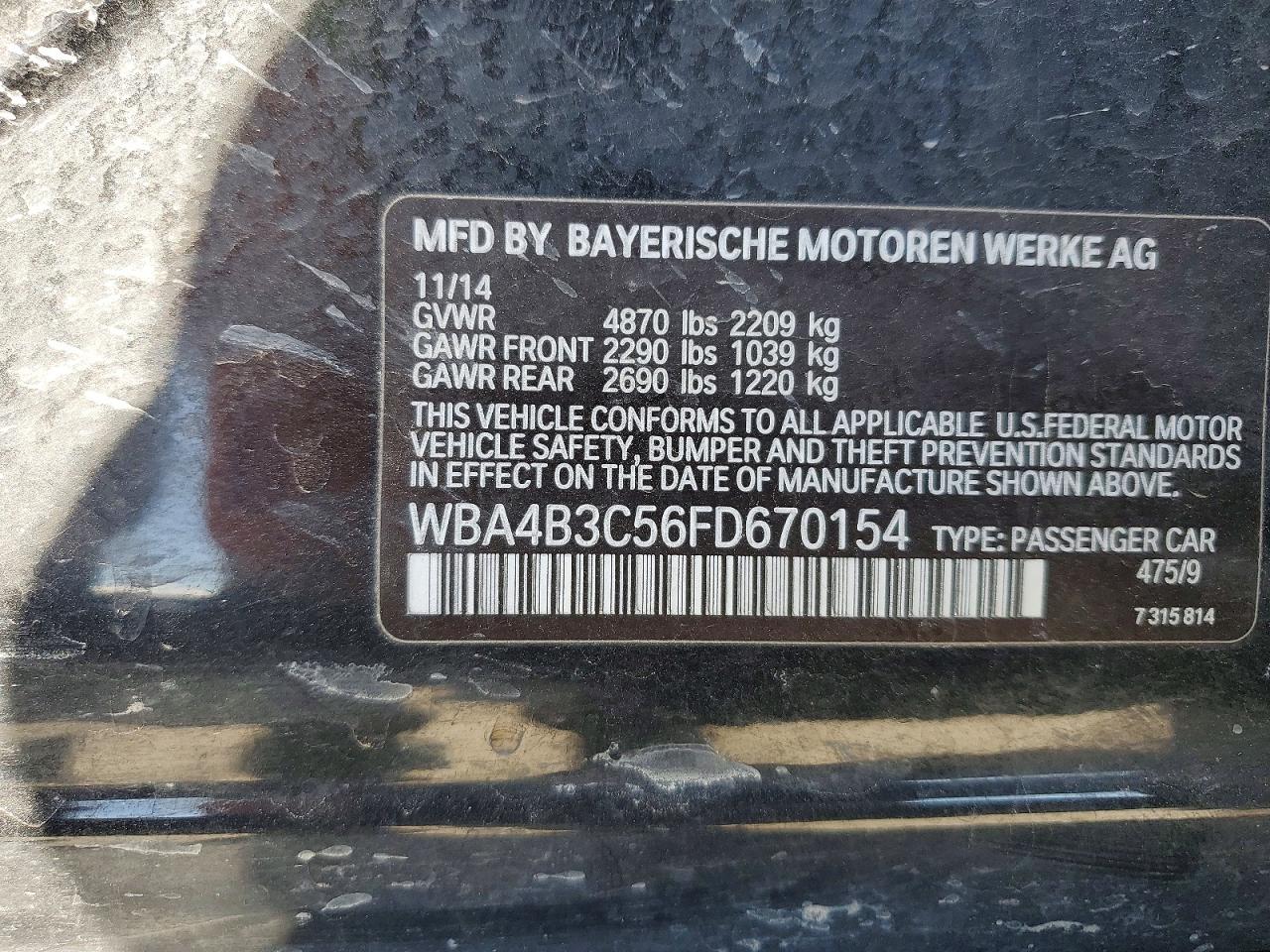 2015 Bmw 435 Xi Gran Coupe Black vin: WBA4B3C56FD670154
