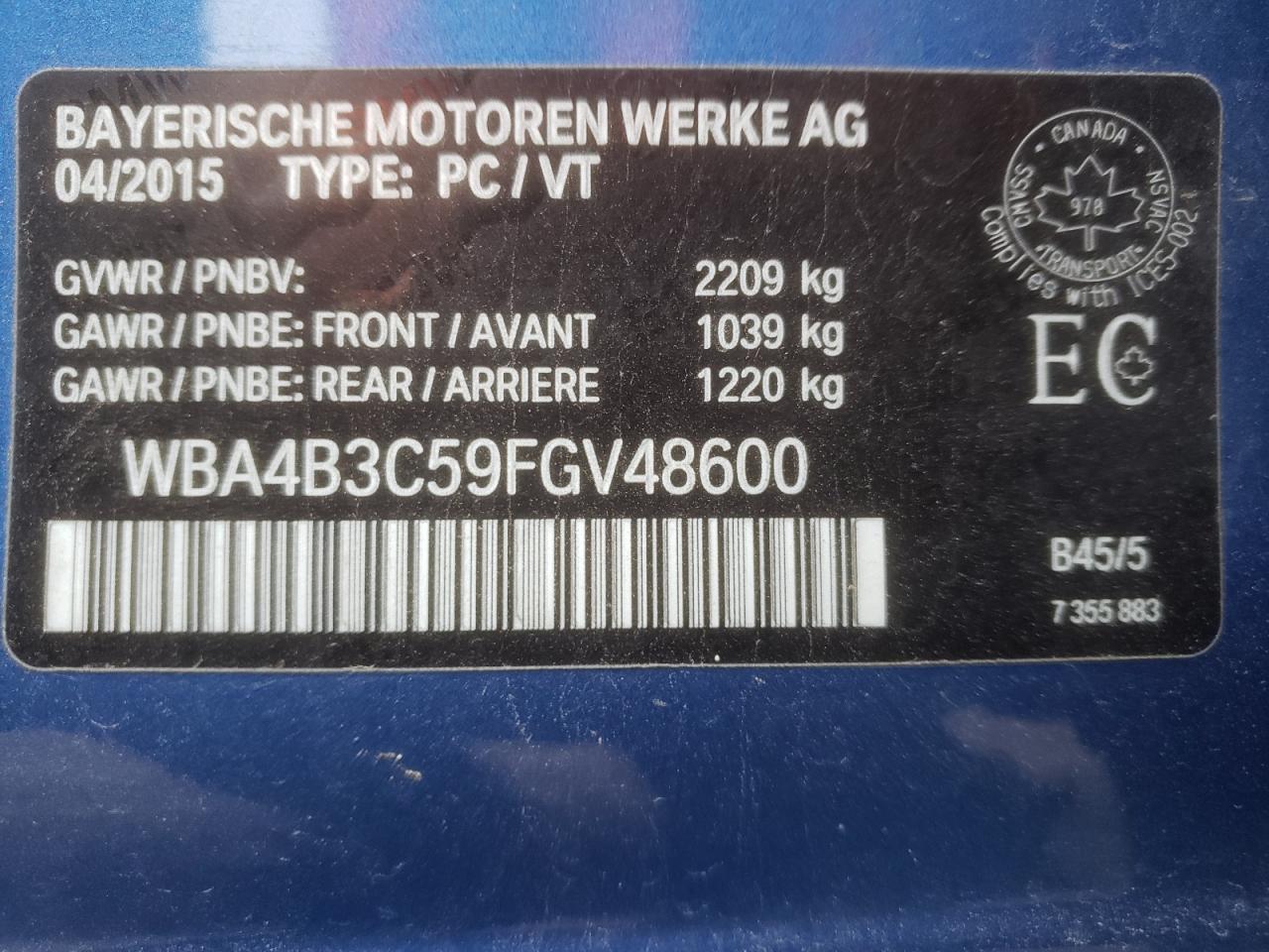2015 Bmw 435 Xi Gran Coupe Blue vin: WBA4B3C59FGV48600
