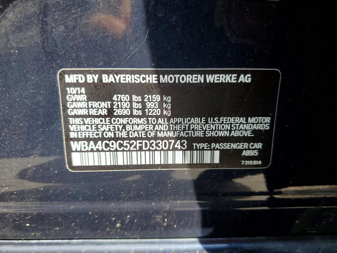 2015 Bmw 428 Xi Gran Coupe Sulev Blue vin: WBA4C9C52FD330743