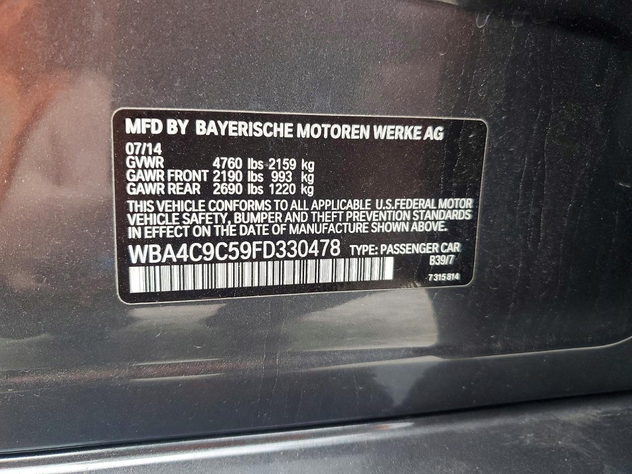2015 Bmw 428 Xi Gran Coupe Sulev Gray vin: WBA4C9C59FD330478