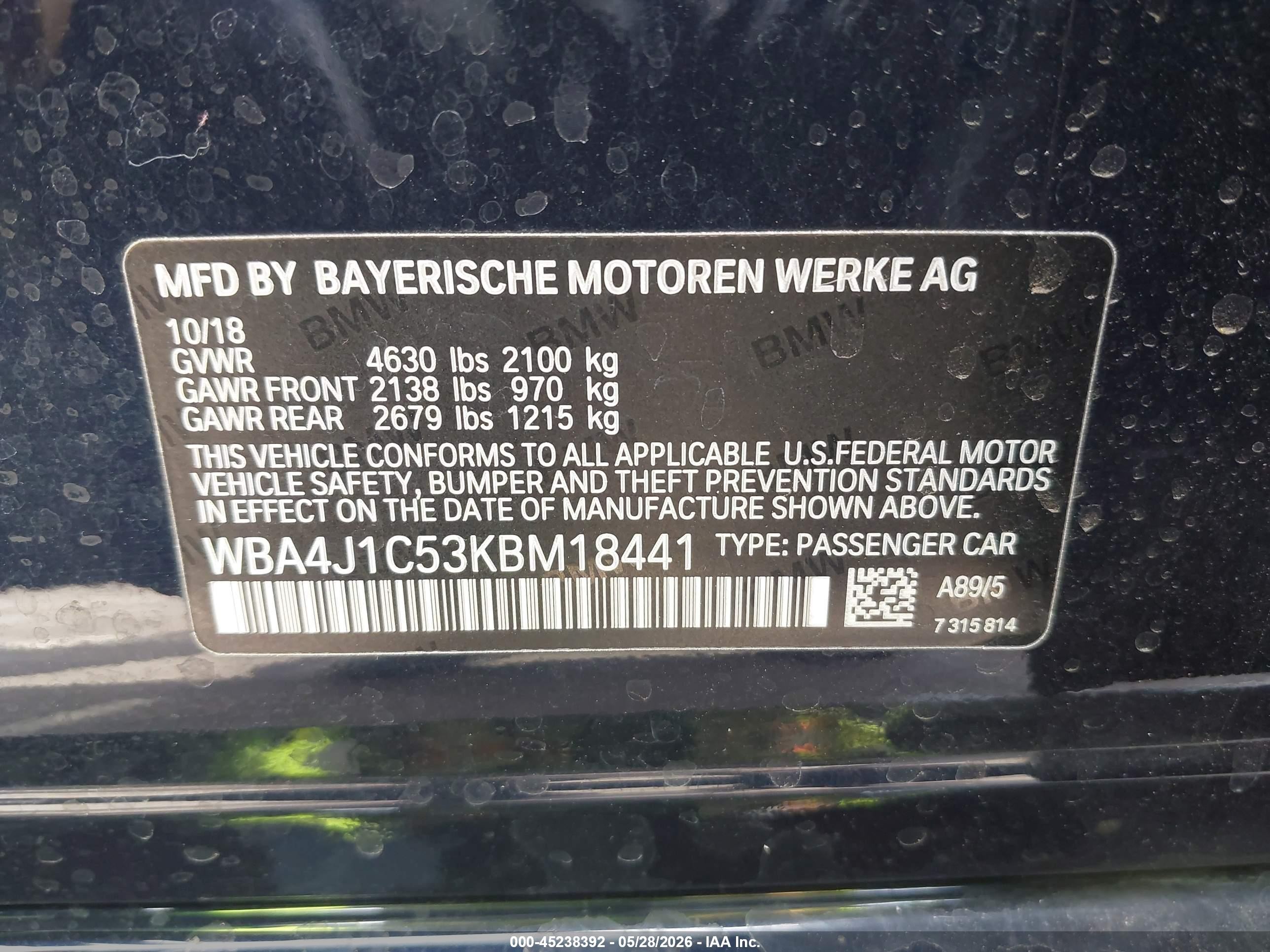 2019 Bmw 430i Gran Coupe   Blue vin: WBA4J1C53KBM18441