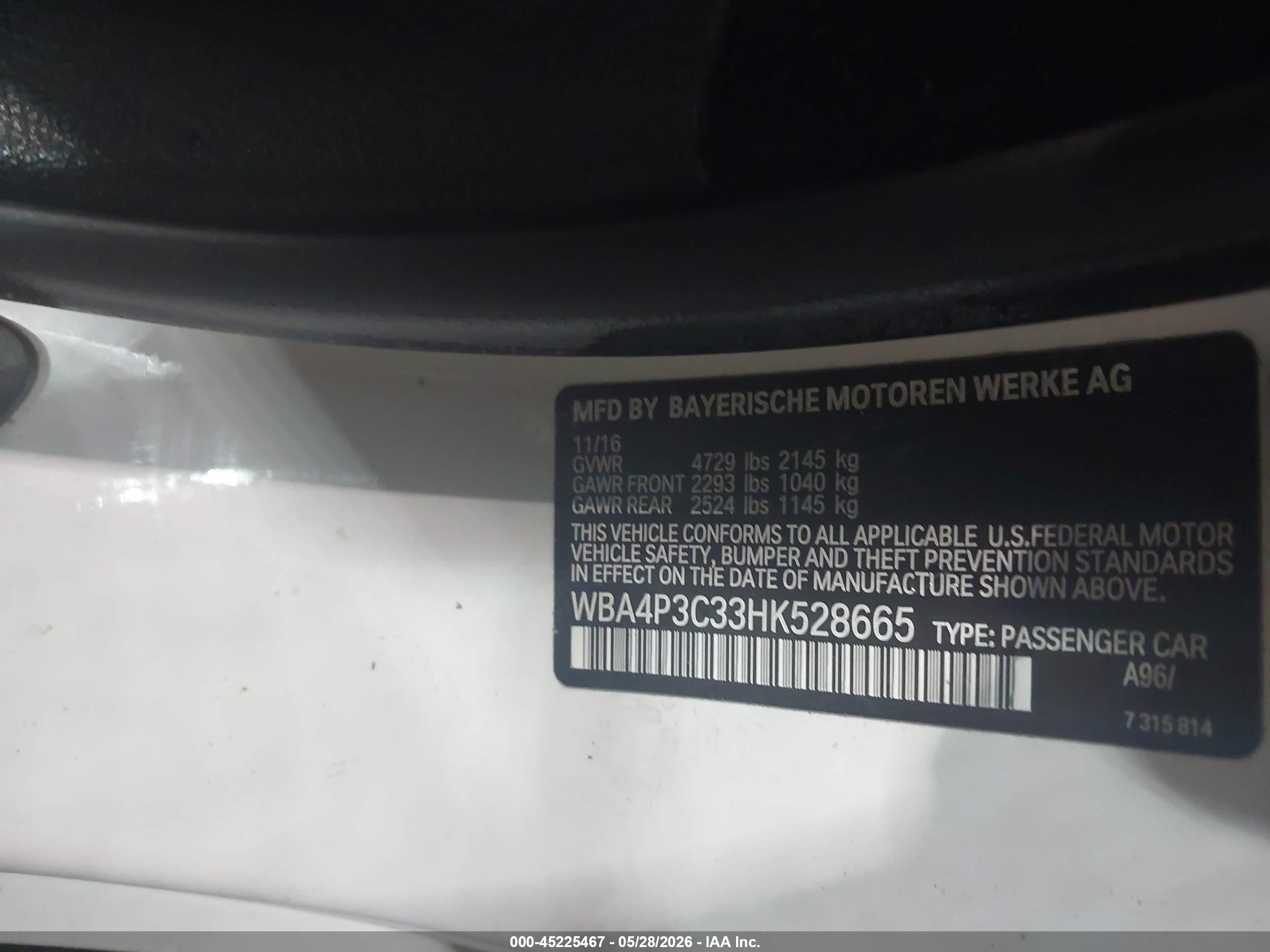 2017 Bmw 440i Xdrive White vin: WBA4P3C33HK528665