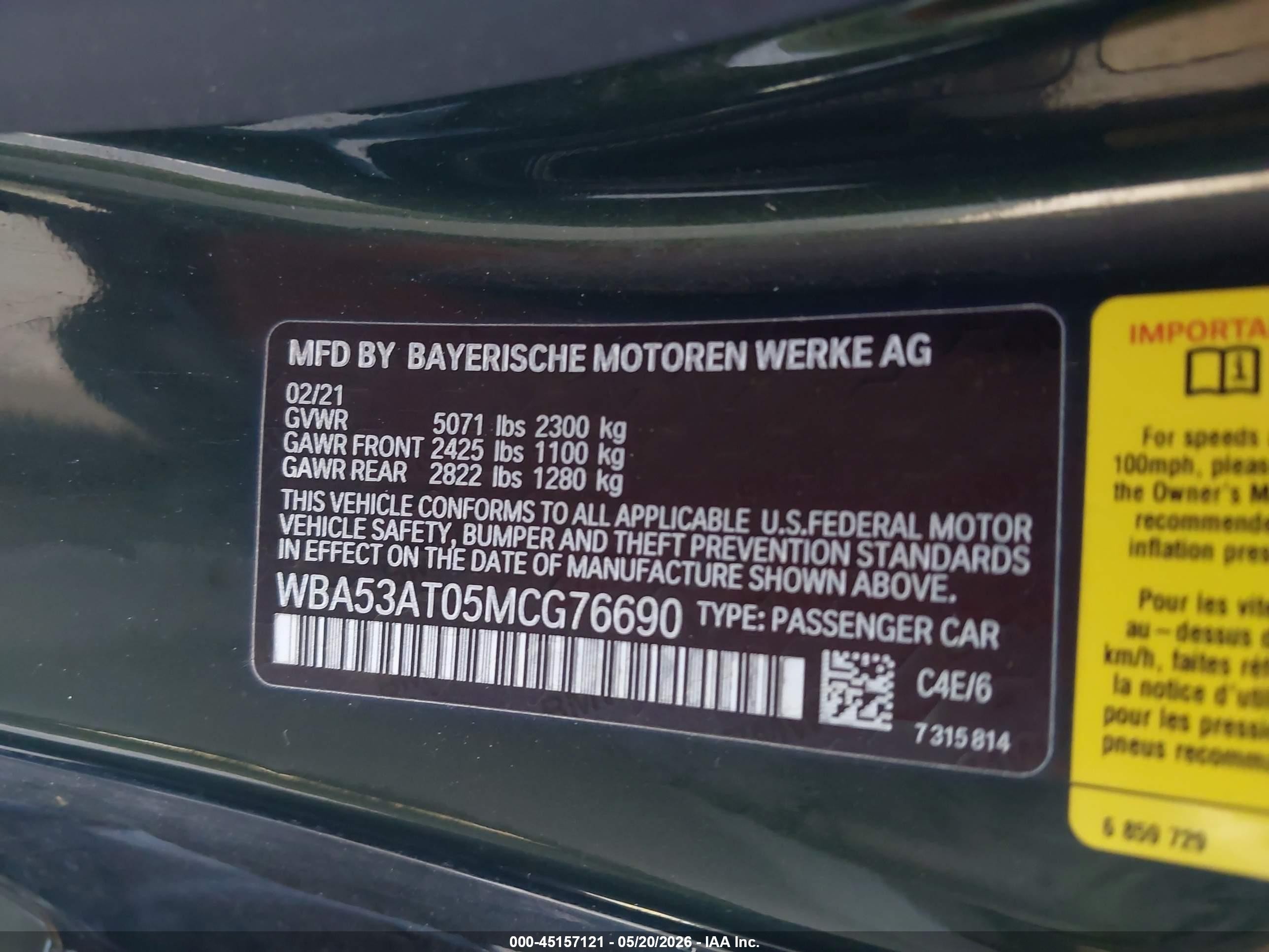 2021 Bmw M440i   Green vin: WBA53AT05MCG76690