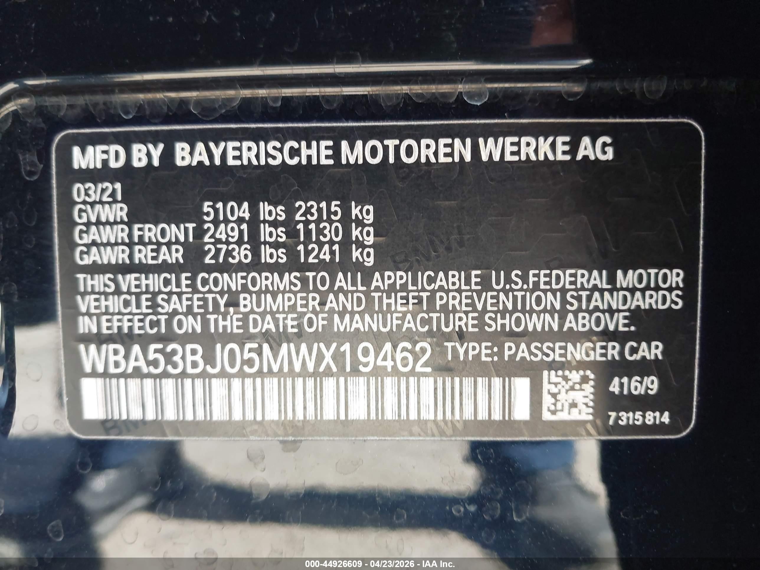 2021 Bmw 540i Dark Blue vin: WBA53BJ05MWX19462