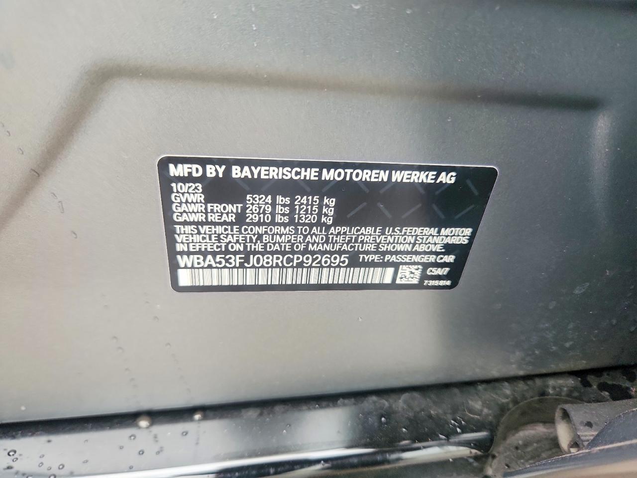 2024 Bmw 530 Xi Gray vin: WBA53FJ08RCP92695