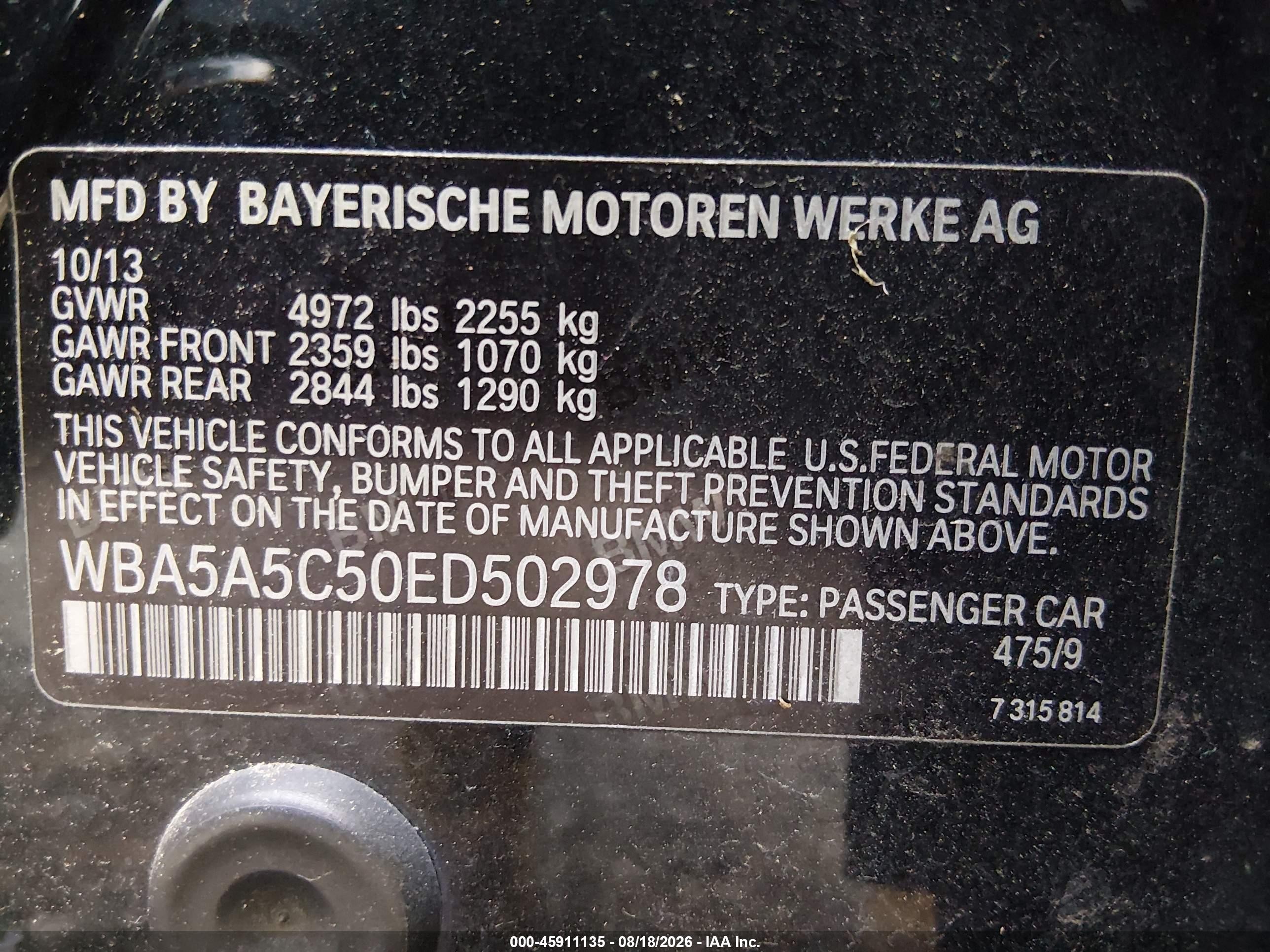 2014 Bmw 528i   Black vin: WBA5A5C50ED502978