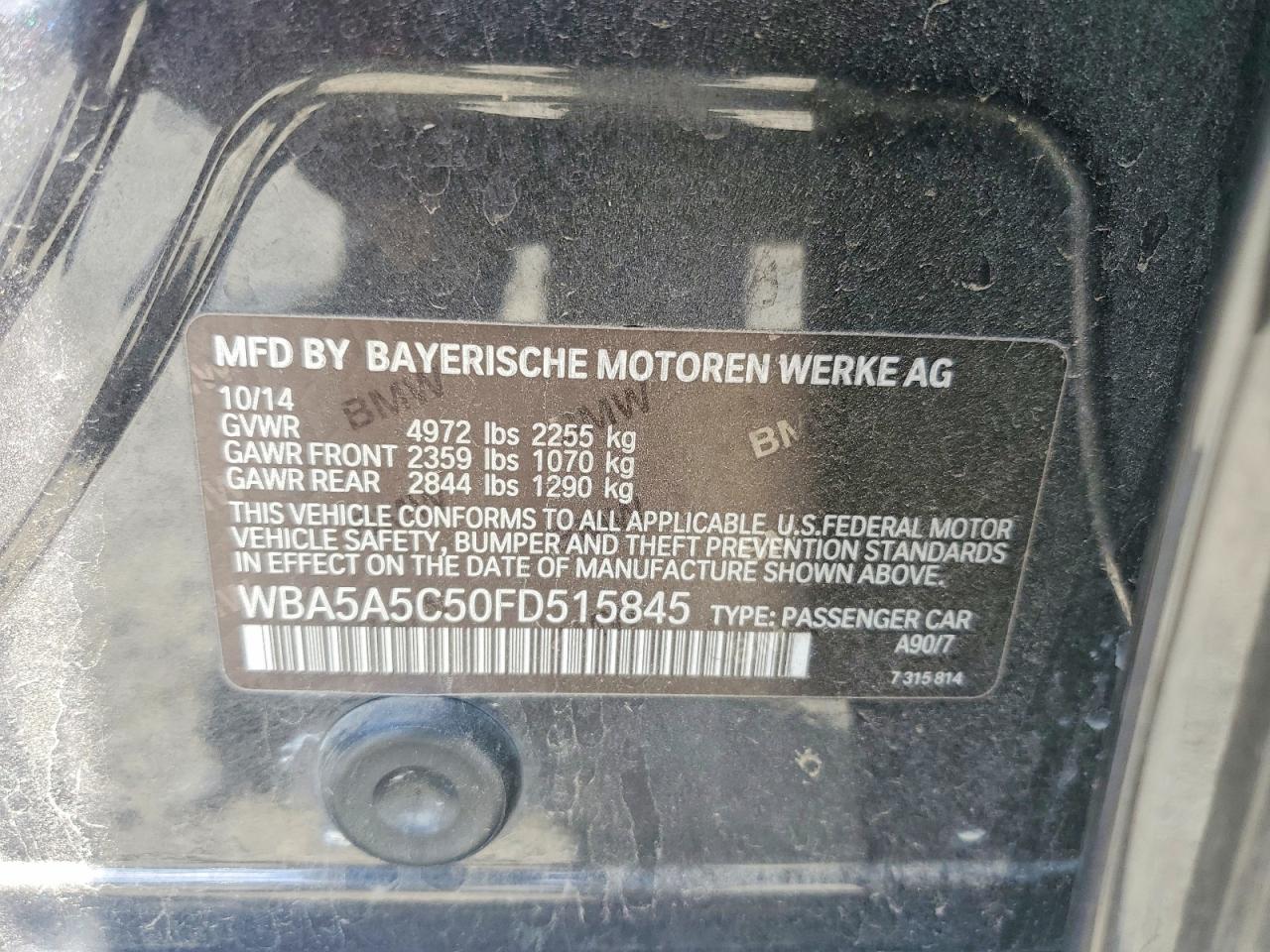 2015 Bmw 528 I Charcoal vin: WBA5A5C50FD515845
