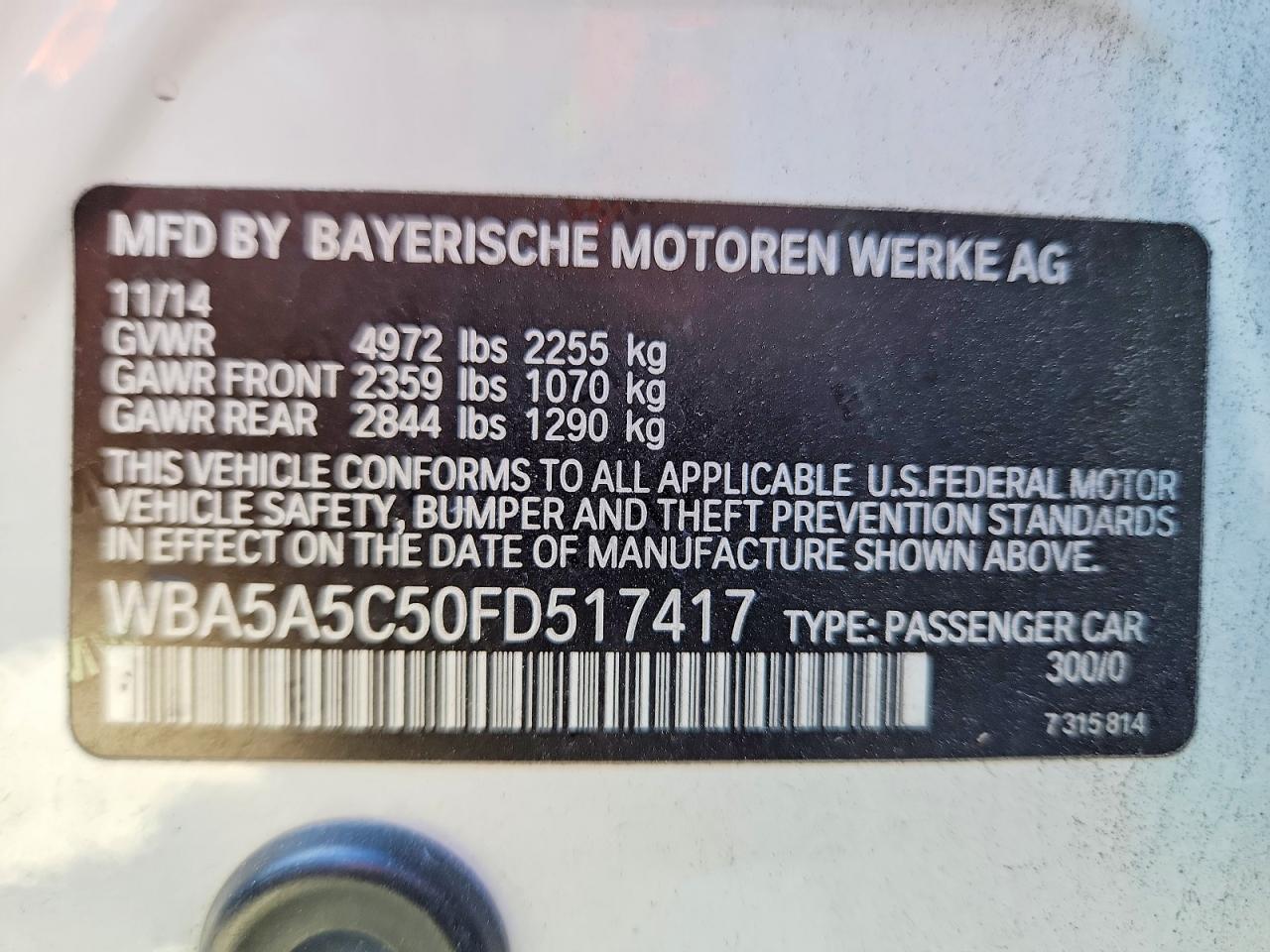 2015 Bmw 528 I White vin: WBA5A5C50FD517417