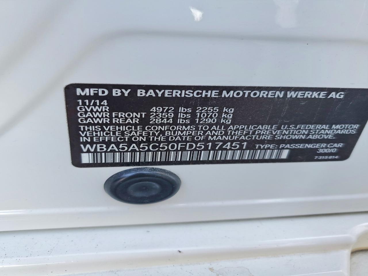 2015 Bmw 528 I White vin: WBA5A5C50FD517451