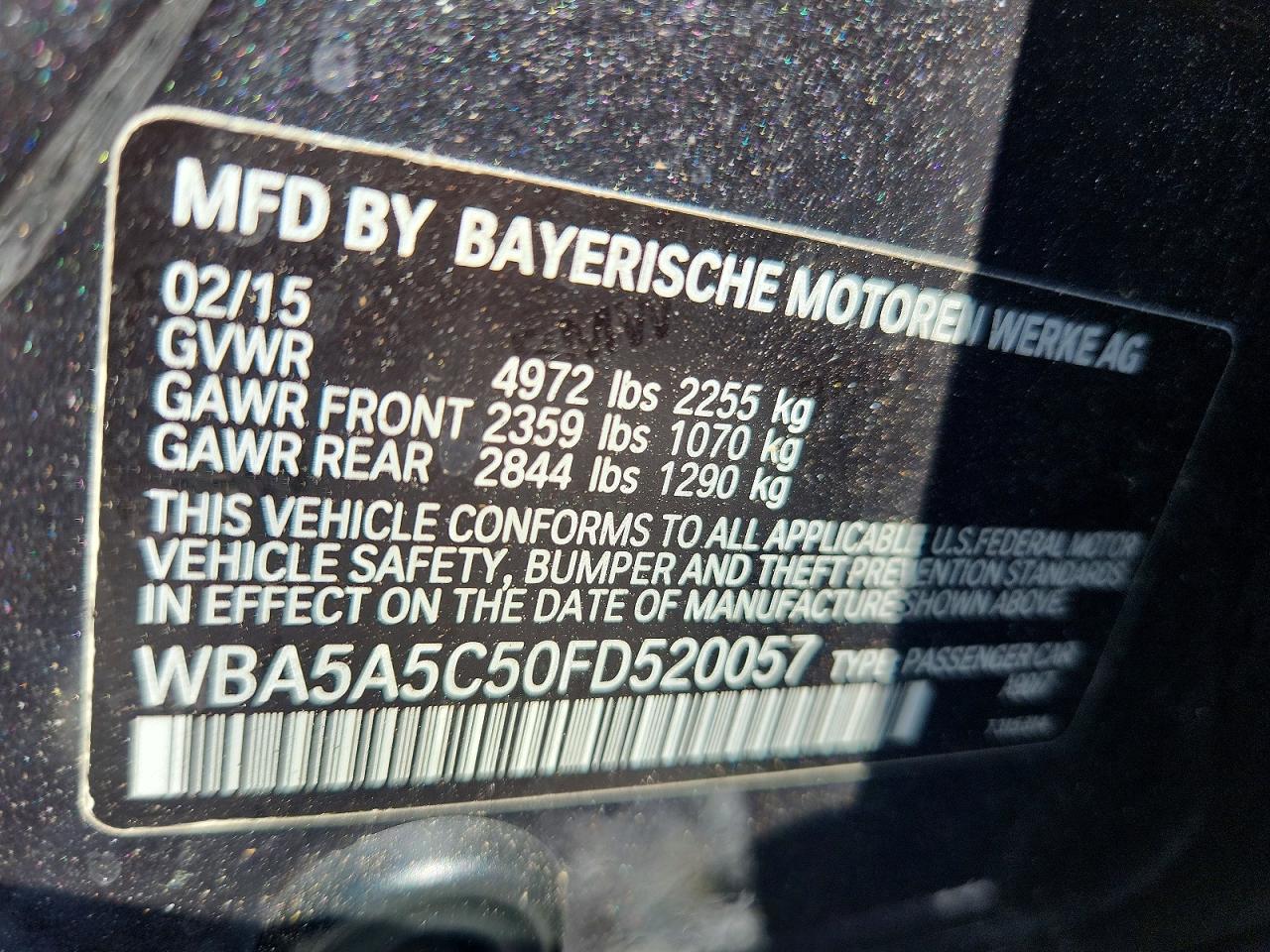 2015 Bmw 528 I Black vin: WBA5A5C50FD520057