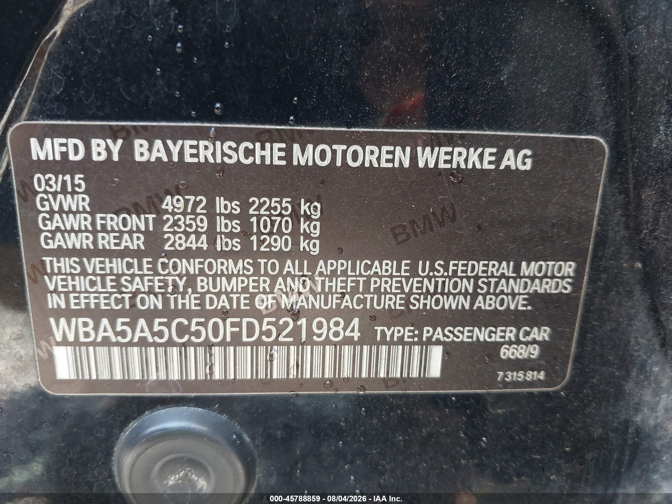 2015 Bmw 528i   Black vin: WBA5A5C50FD521984