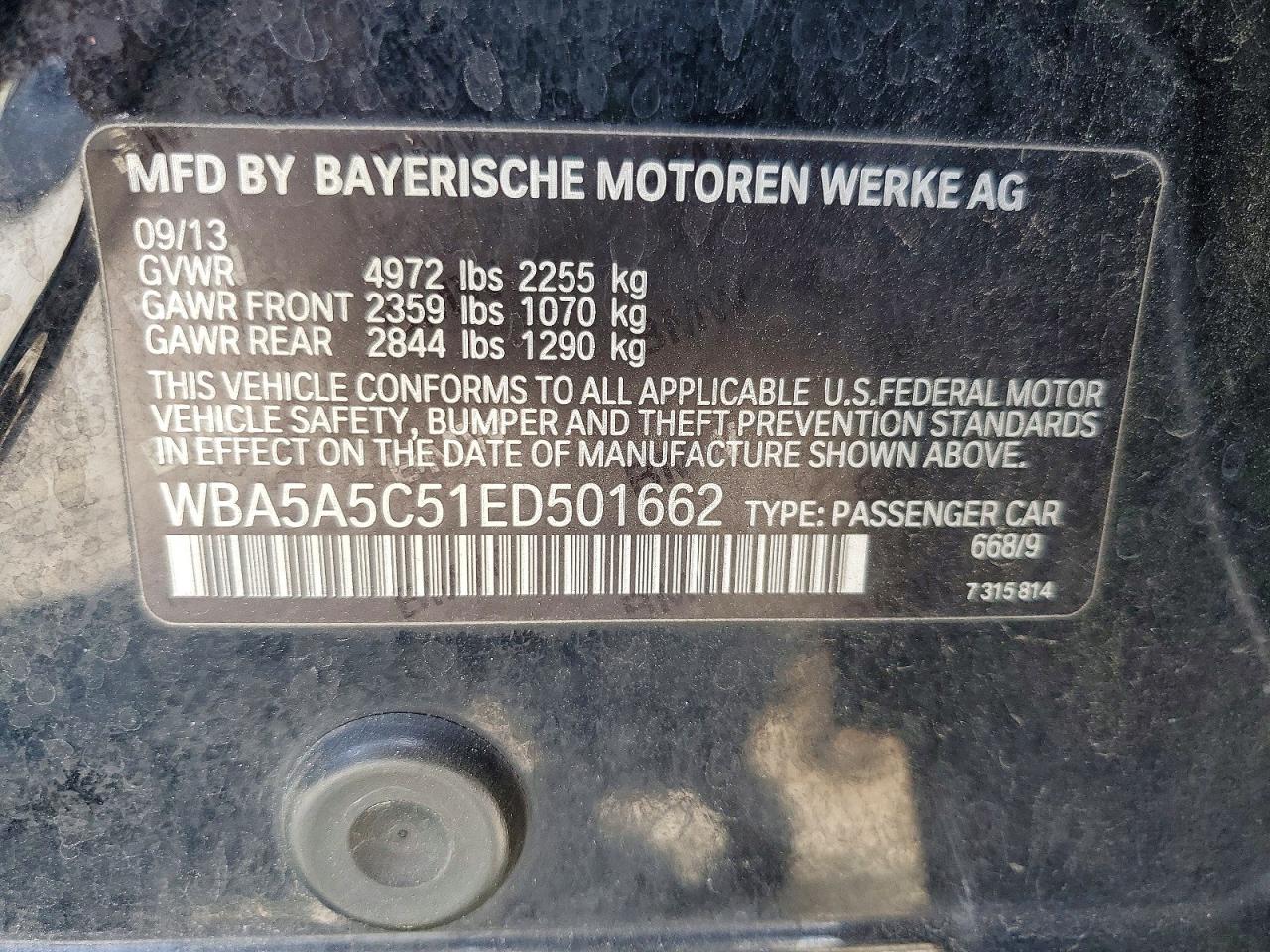 2014 Bmw 528 I Black vin: WBA5A5C51ED501662