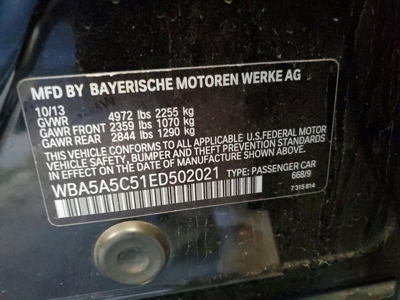 2014 Bmw 528 I Black vin: WBA5A5C51ED502021