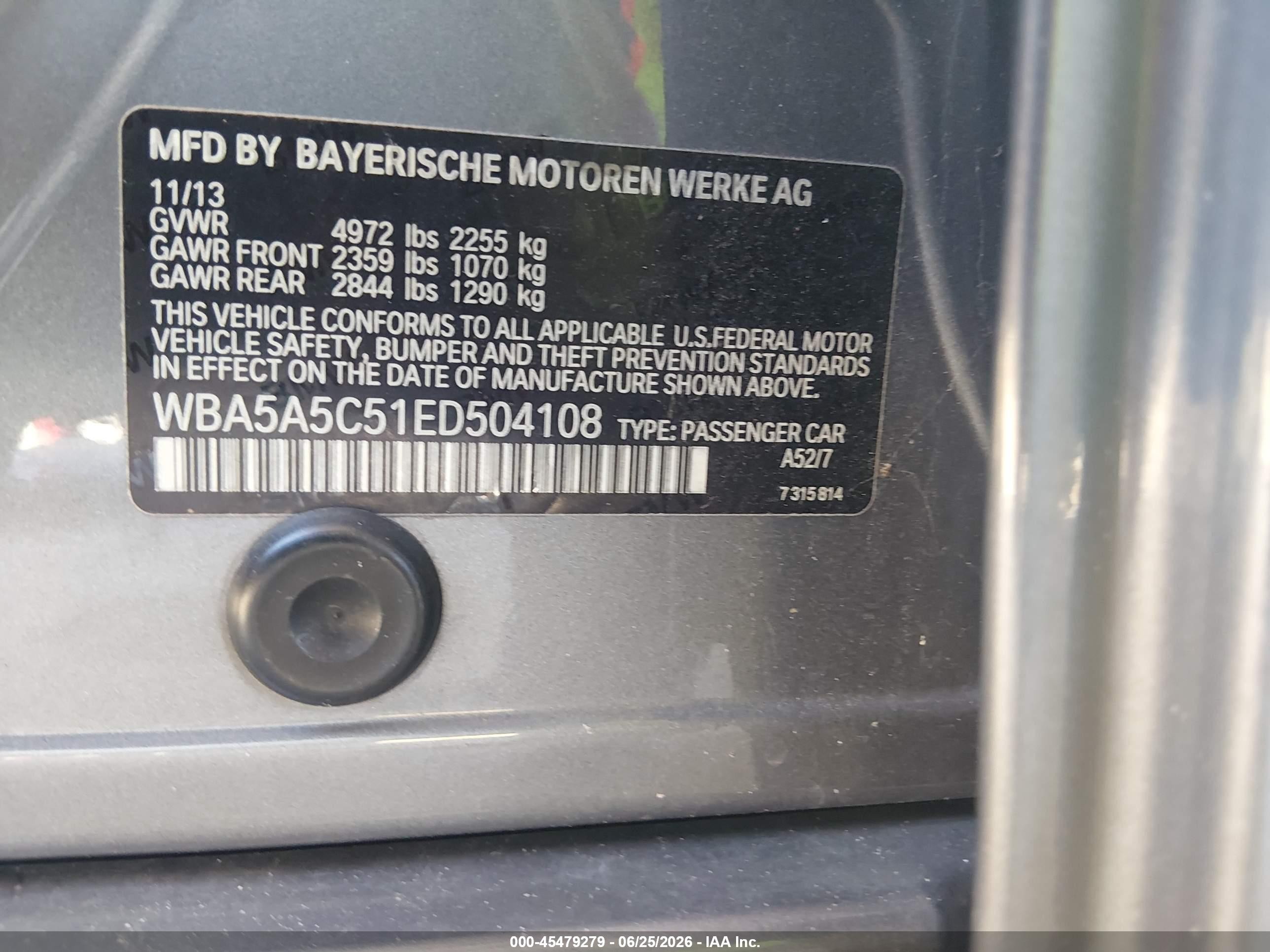2014 Bmw 528i   Gray vin: WBA5A5C51ED504108