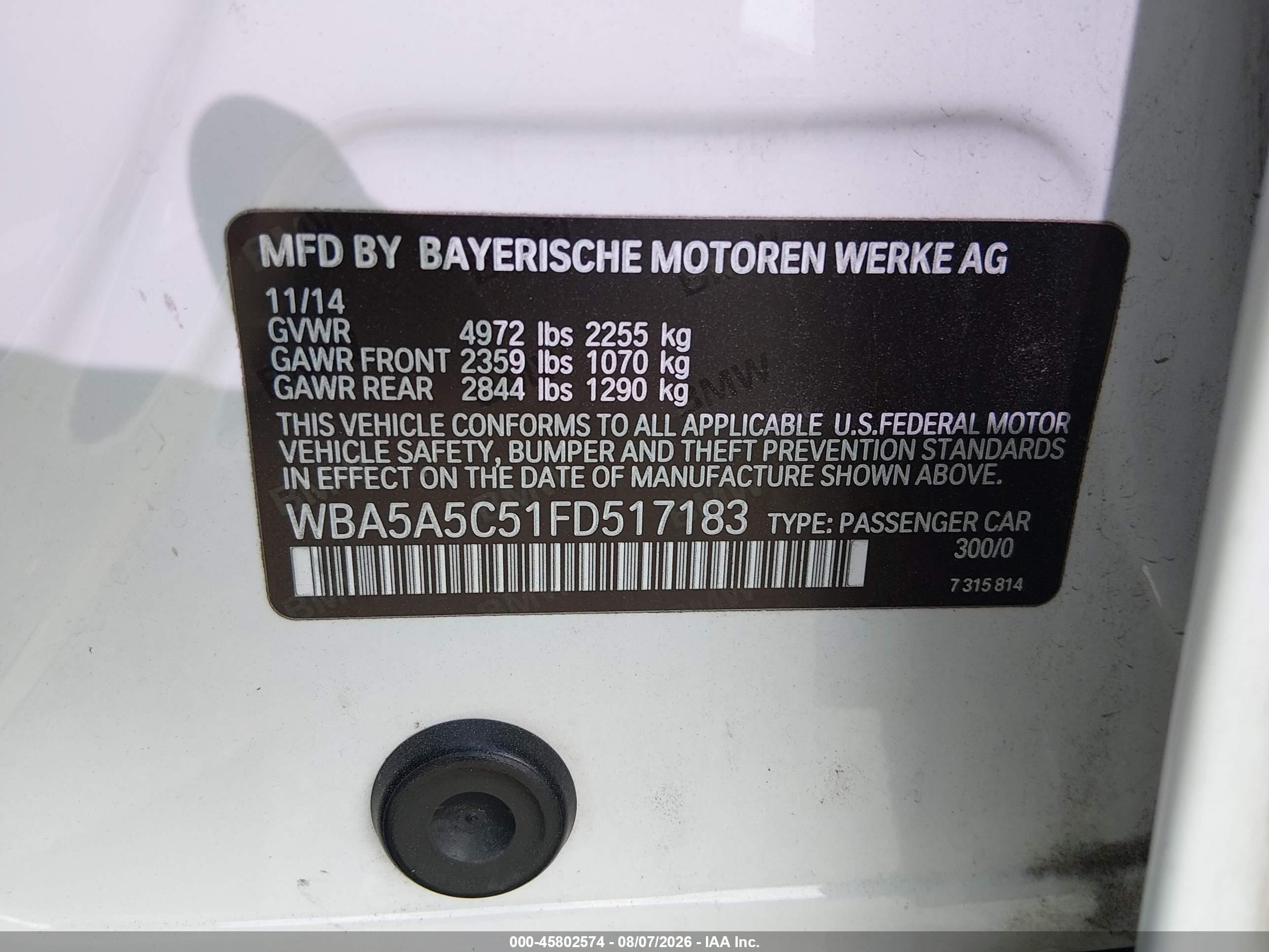 2015 Bmw 528i   White vin: WBA5A5C51FD517183
